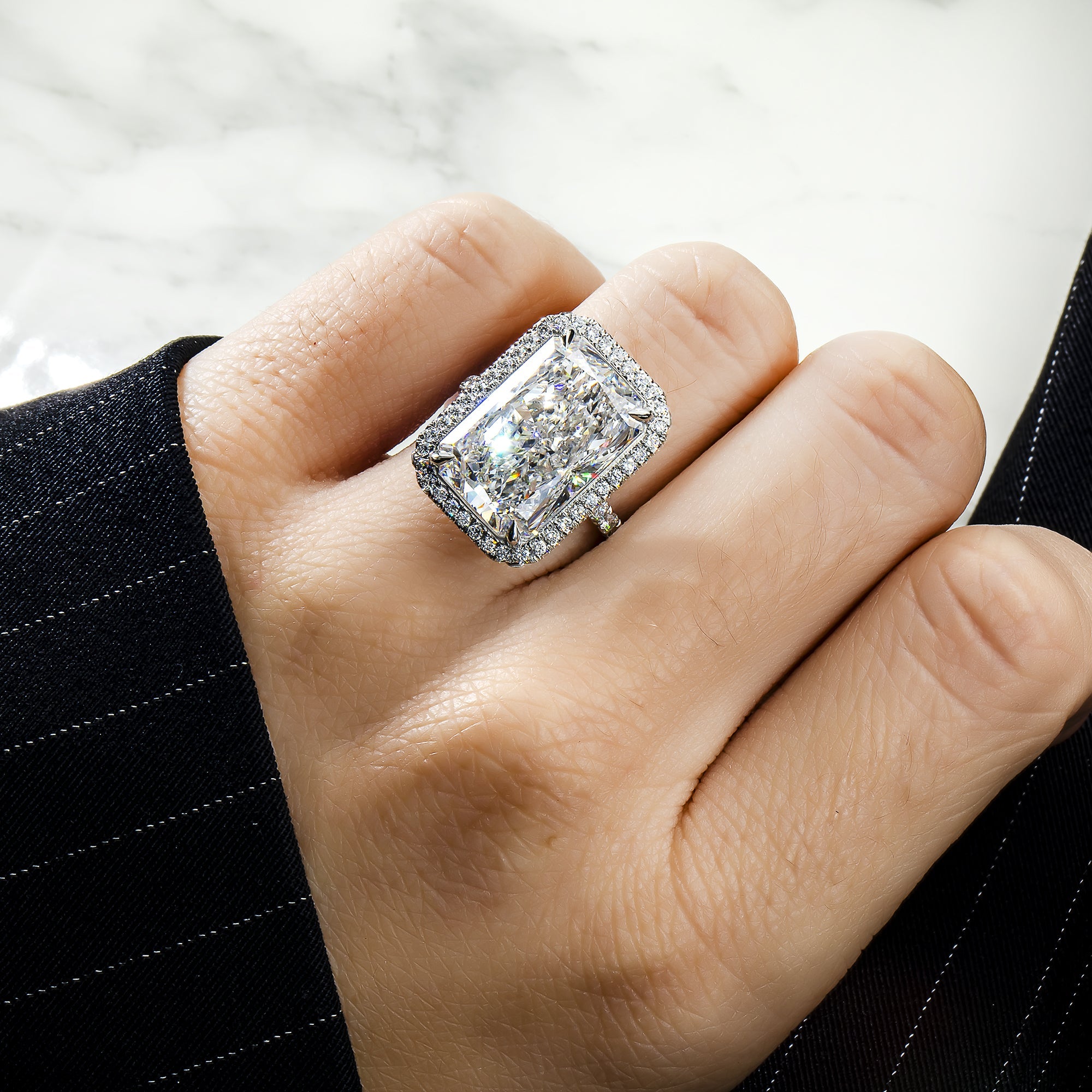 Platinum 12.20Ct Radiant Cut Diamond Engagement Ring 13.20Ctw Bridal