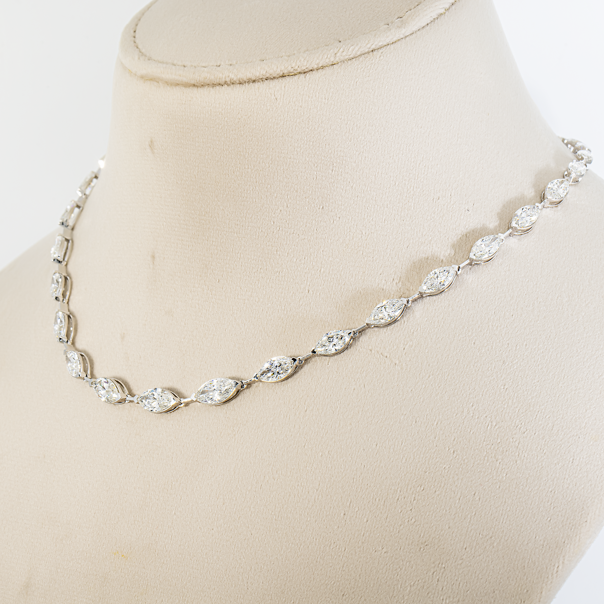 14K White Gold Marquise Diamond Satellite Necklace 18.66ct