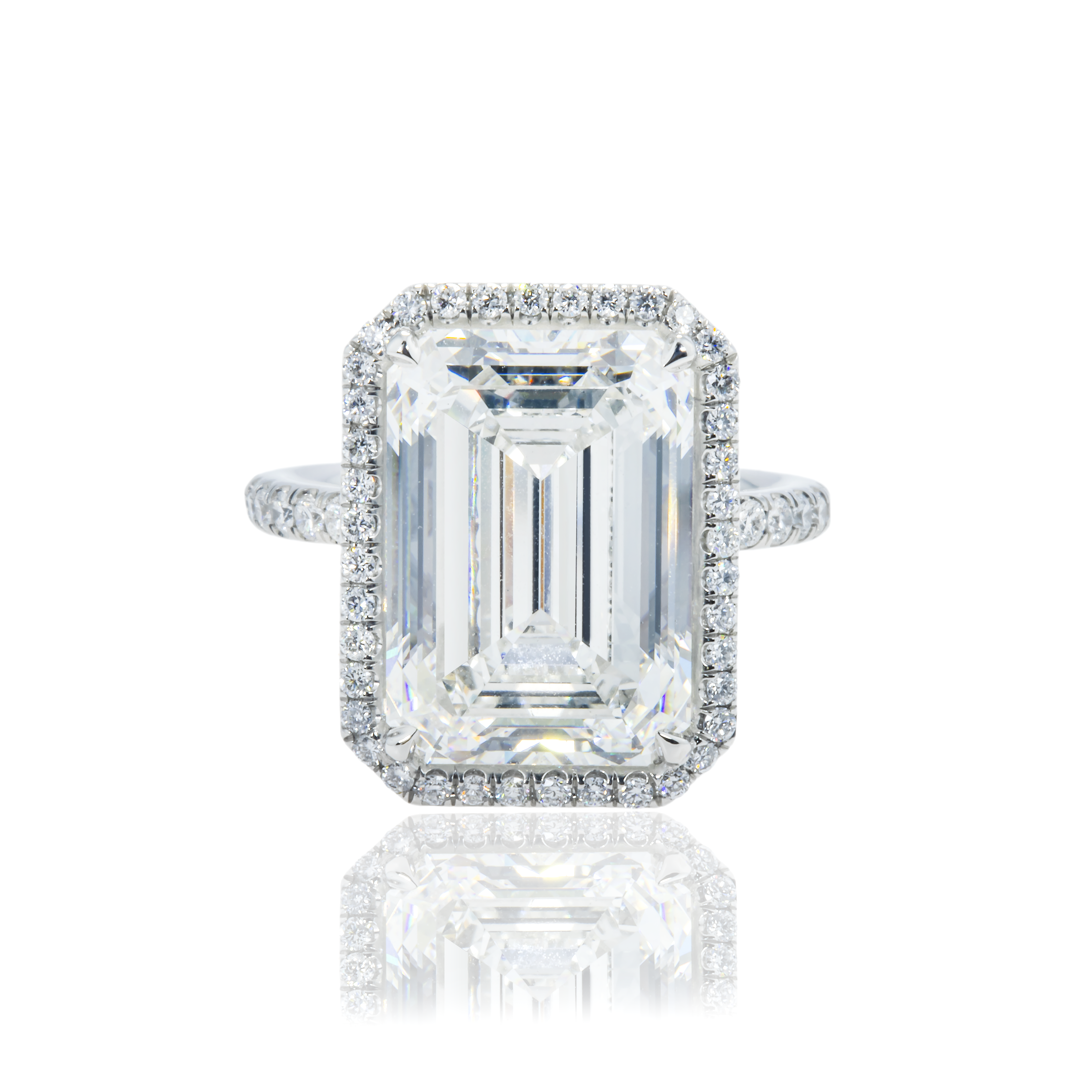 Platinum 10.17Ct Emerald Cut Diamond Engagement Ring 11.07Ctw Bridal