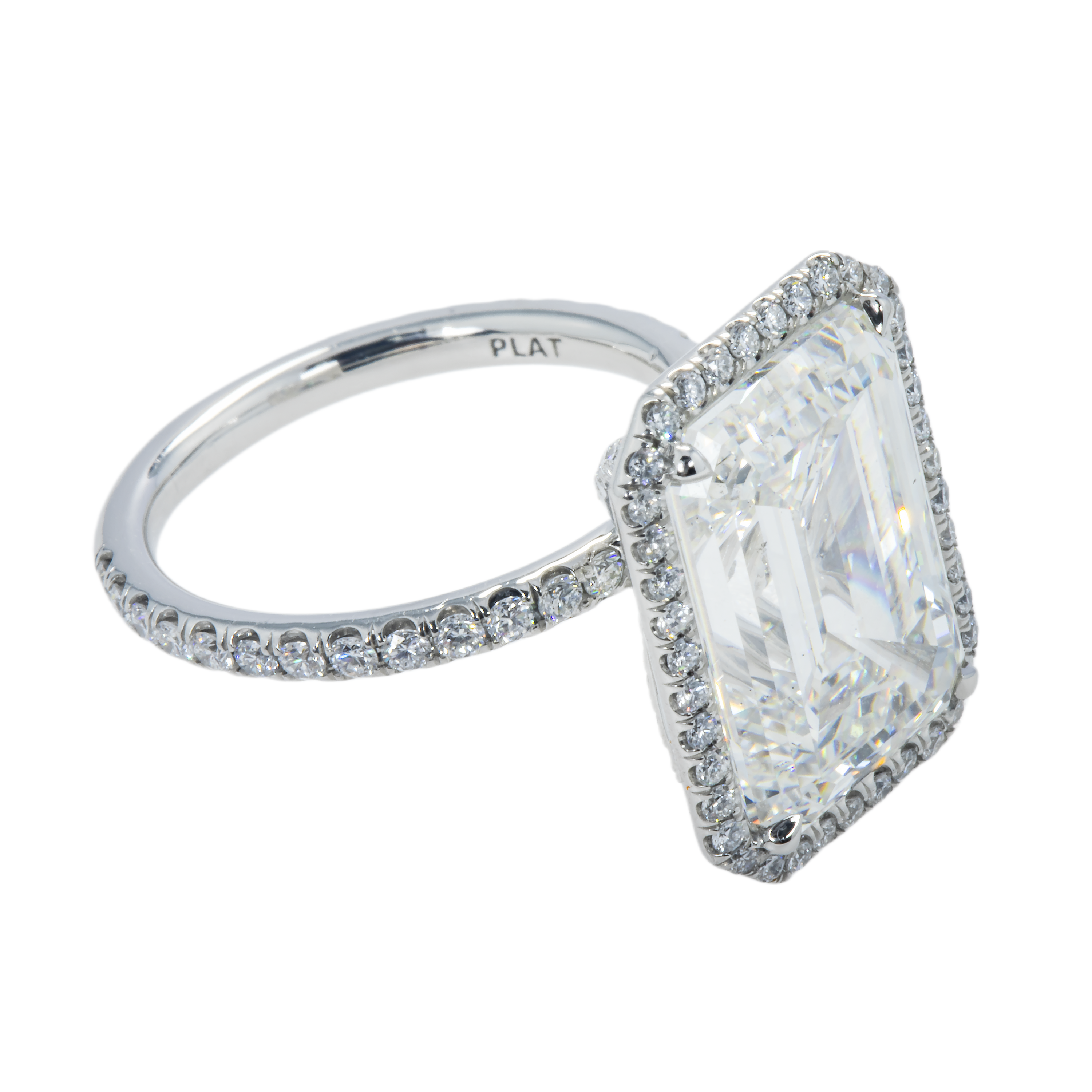Platinum 10.17Ct Emerald Cut Diamond Engagement Ring 11.07Ctw Bridal