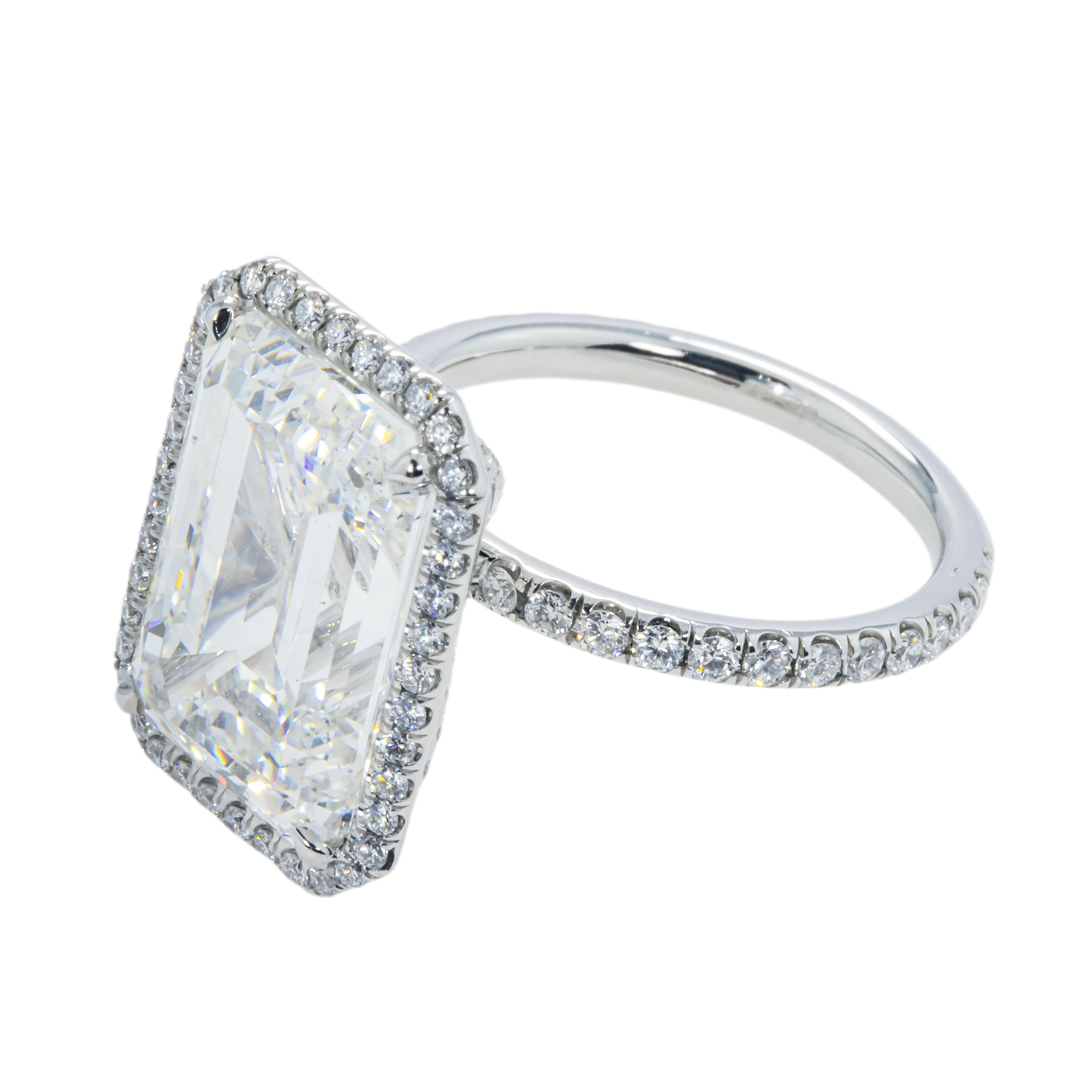 Platinum 10.17Ct Emerald Cut Diamond Engagement Ring 11.07Ctw Bridal