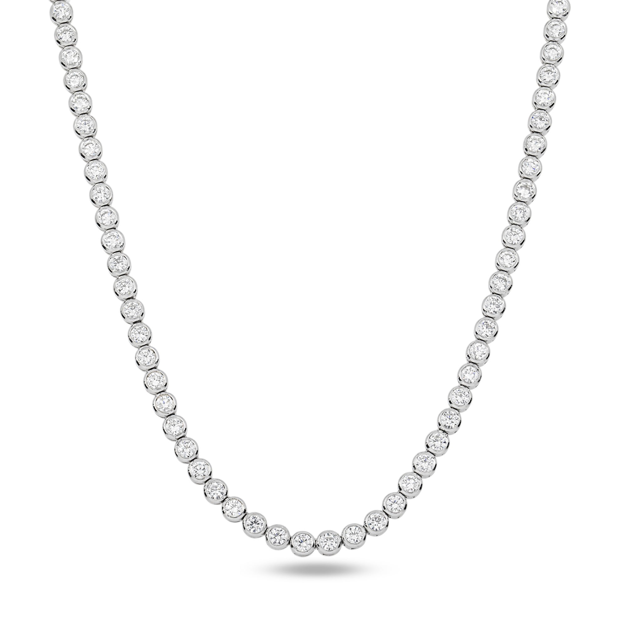 14K White Gold Bezel Set Round Diamond Tennis Chain 8.33ct