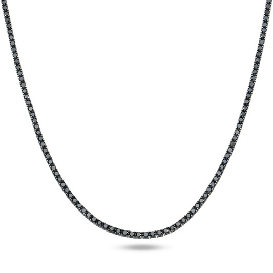 14K Black Gold Black Round Diamond Tennis Chain 9.65ct