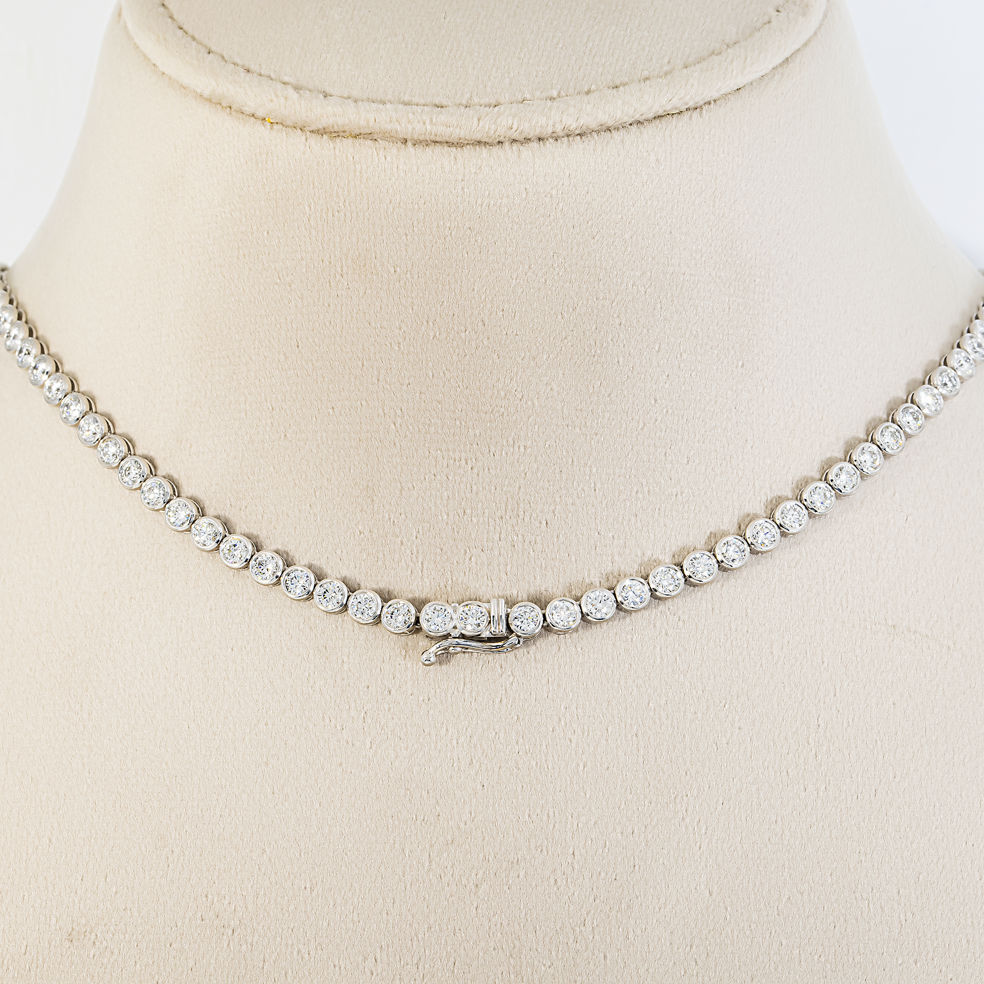 14K White Gold Bezel Set Round Diamond Tennis Chain 8.33ct