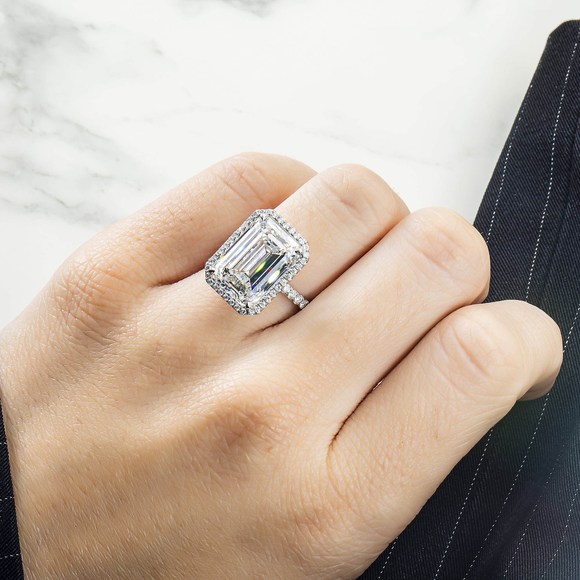 Platinum 10.17Ct Emerald Cut Diamond Engagement Ring 11.07Ctw Bridal