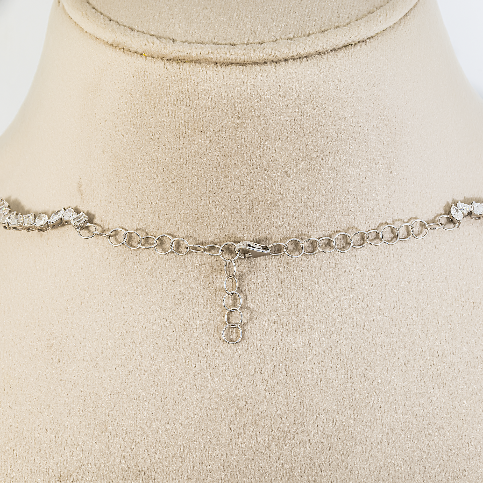14K White Gold Multi Shape Diamond Wavy Tennis Chain 15.25ct