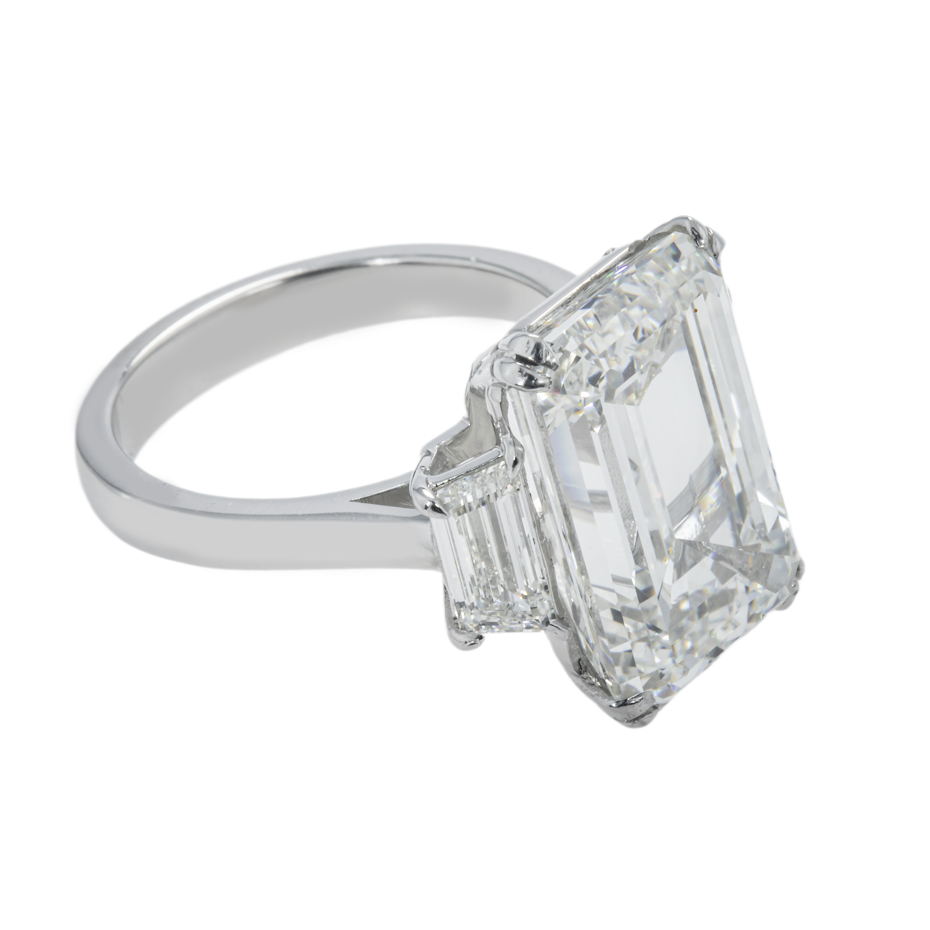 Platinum 11.03Ct Emerald Cut Triple Diamond Engagement Ring 12.17Ctw Bridal