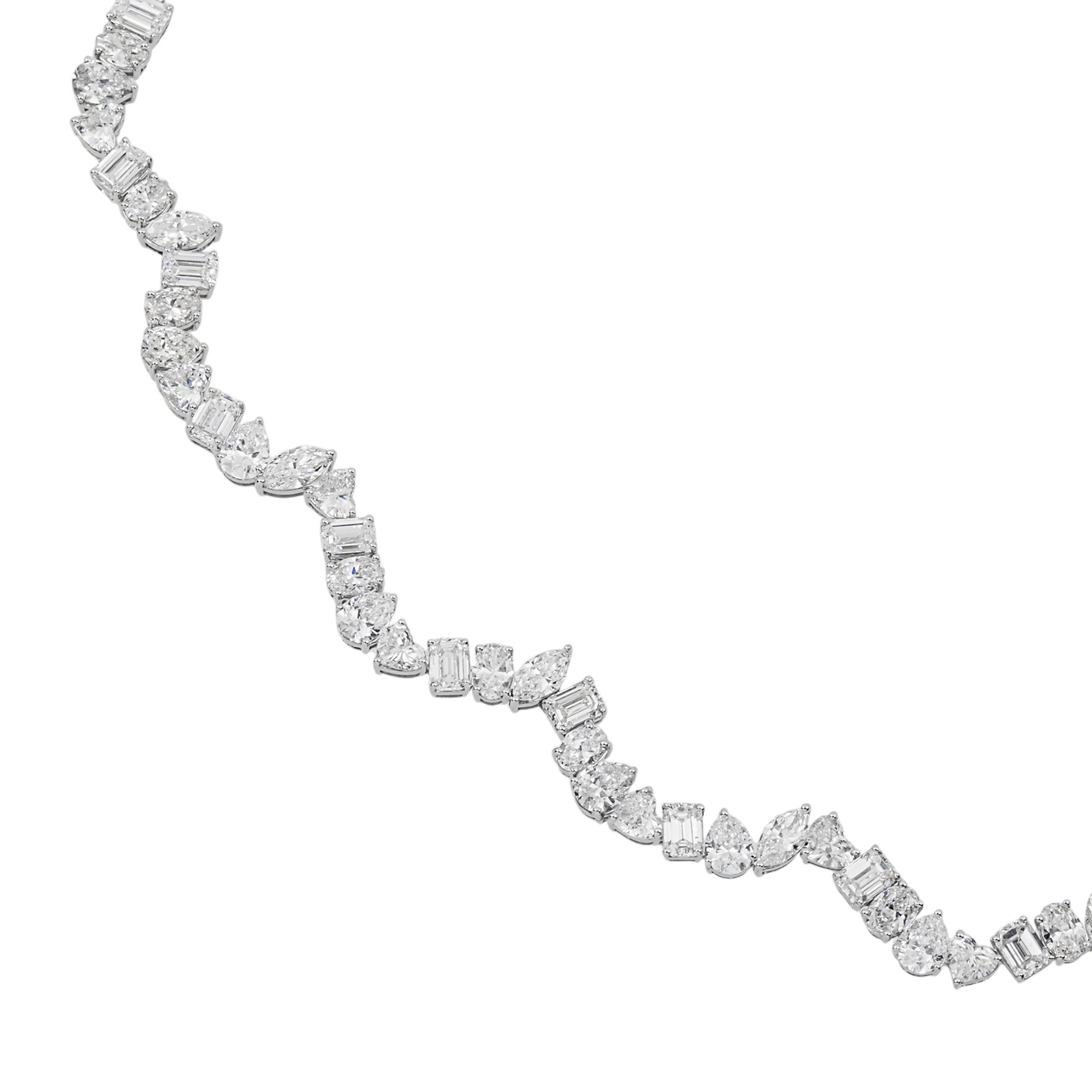 14K White Gold Multi Shape Diamond Wavy Tennis Chain 15.25ct