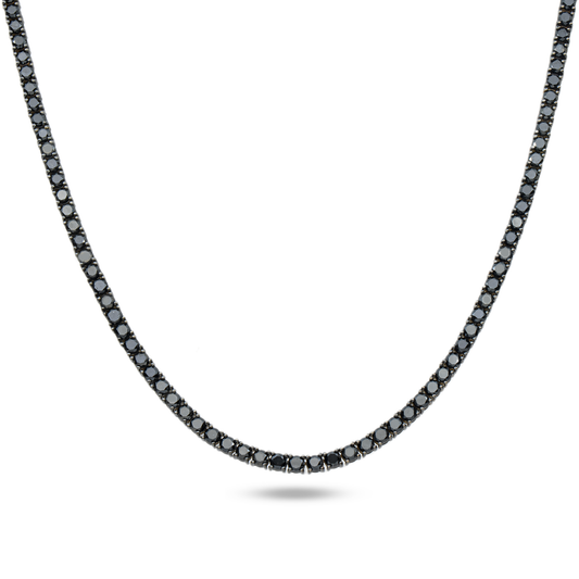 14K Black Gold Black Round Diamond Tennis Chain 17.34ct