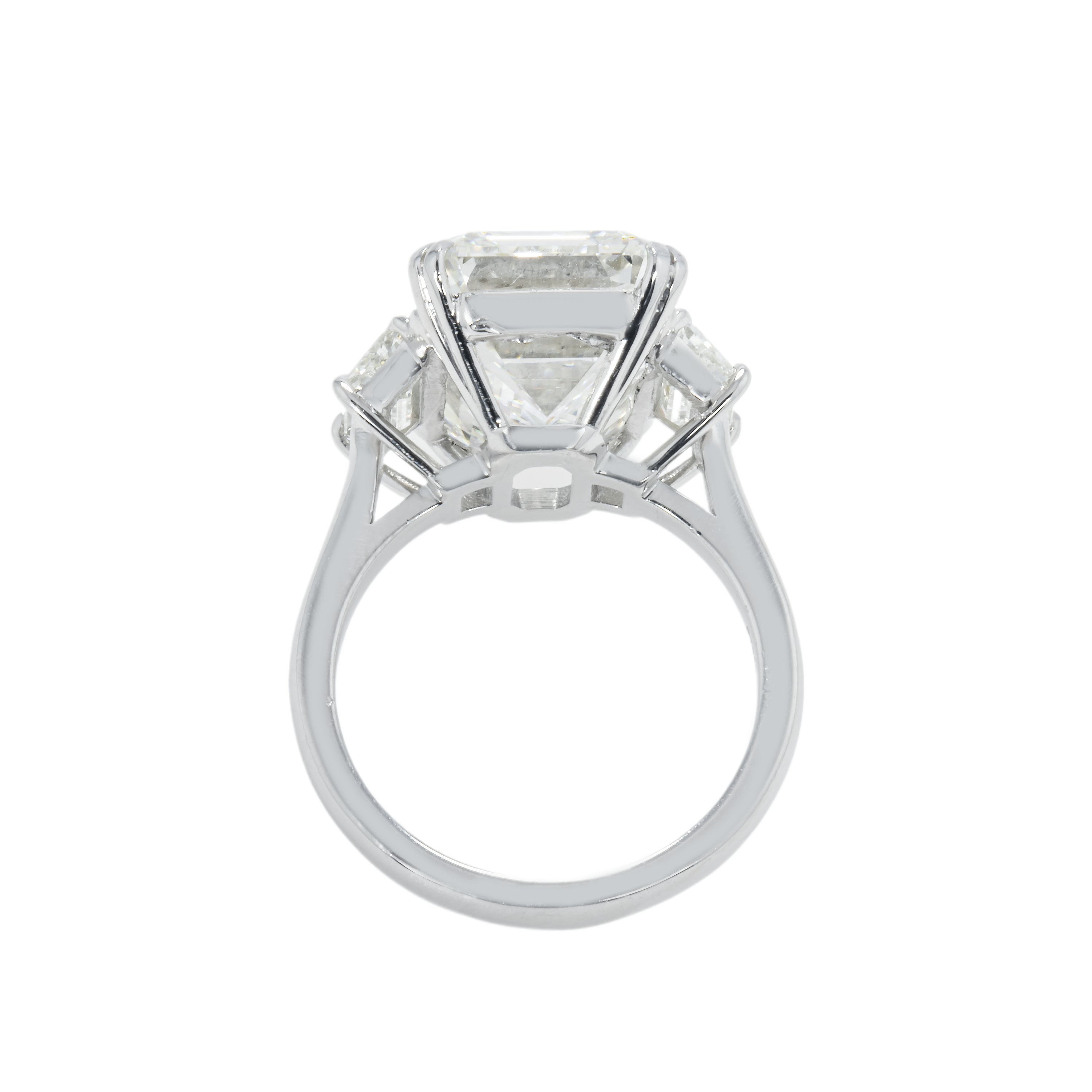 Platinum 11.03Ct Emerald Cut Triple Diamond Engagement Ring 12.17Ctw Bridal