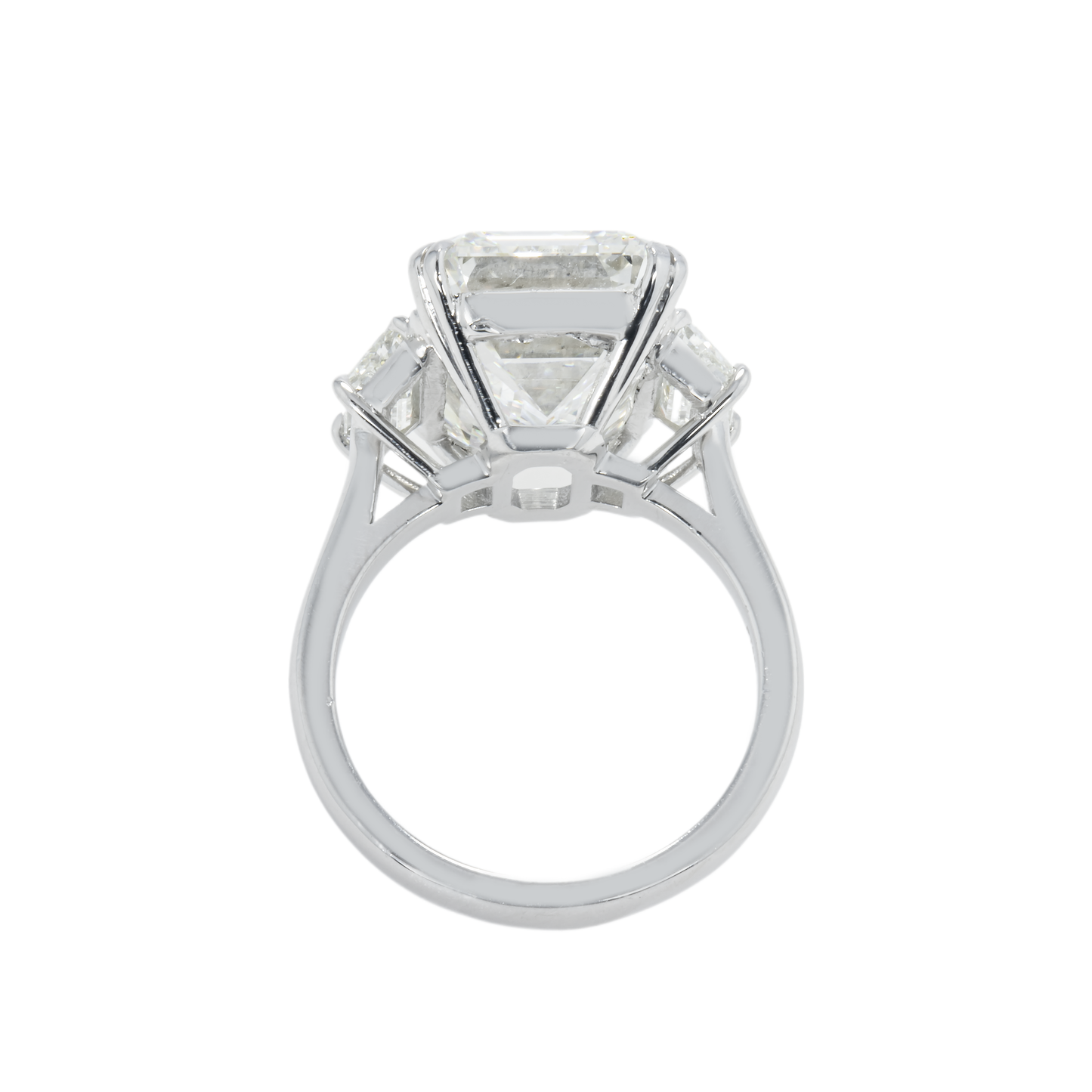 Platinum 11.03ct Emerald Cut Triple Diamond Engagement Ring 12.17ctw