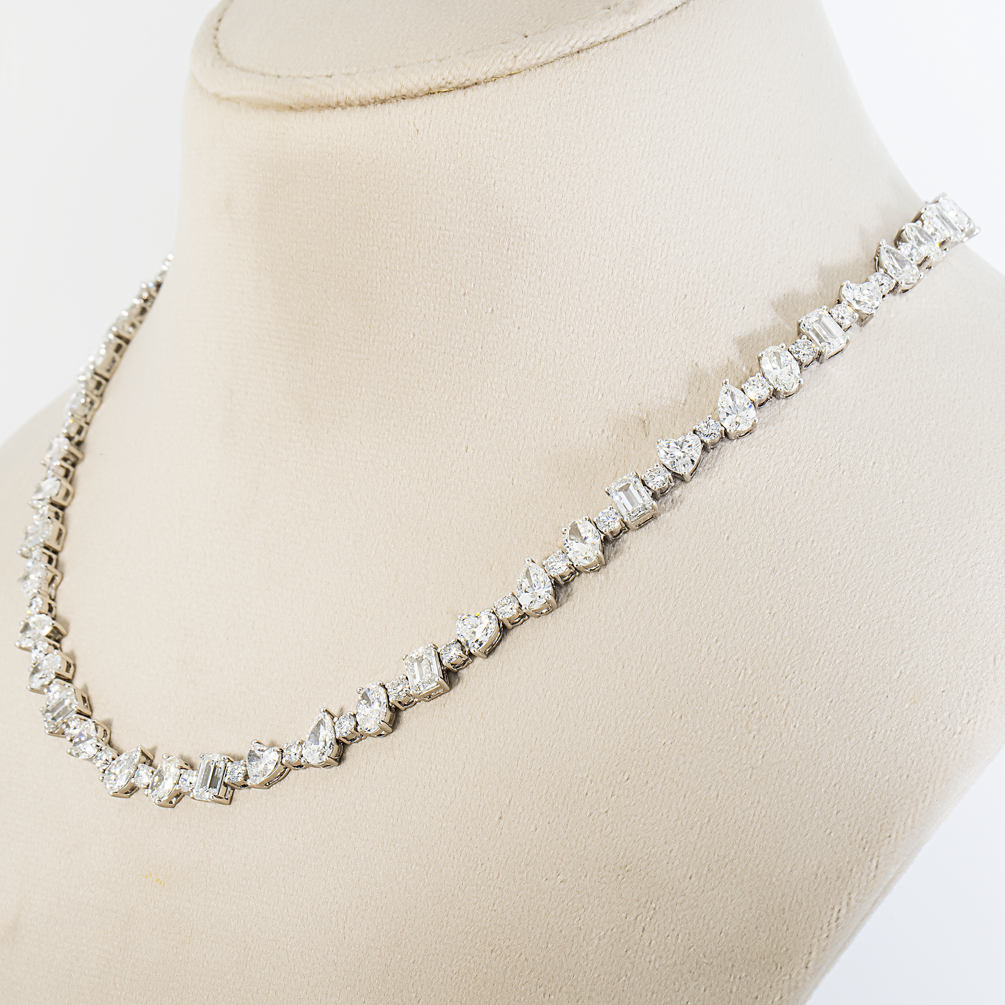 14K White Gold Multi Shape Diamond Tennis Chain 37.55ct