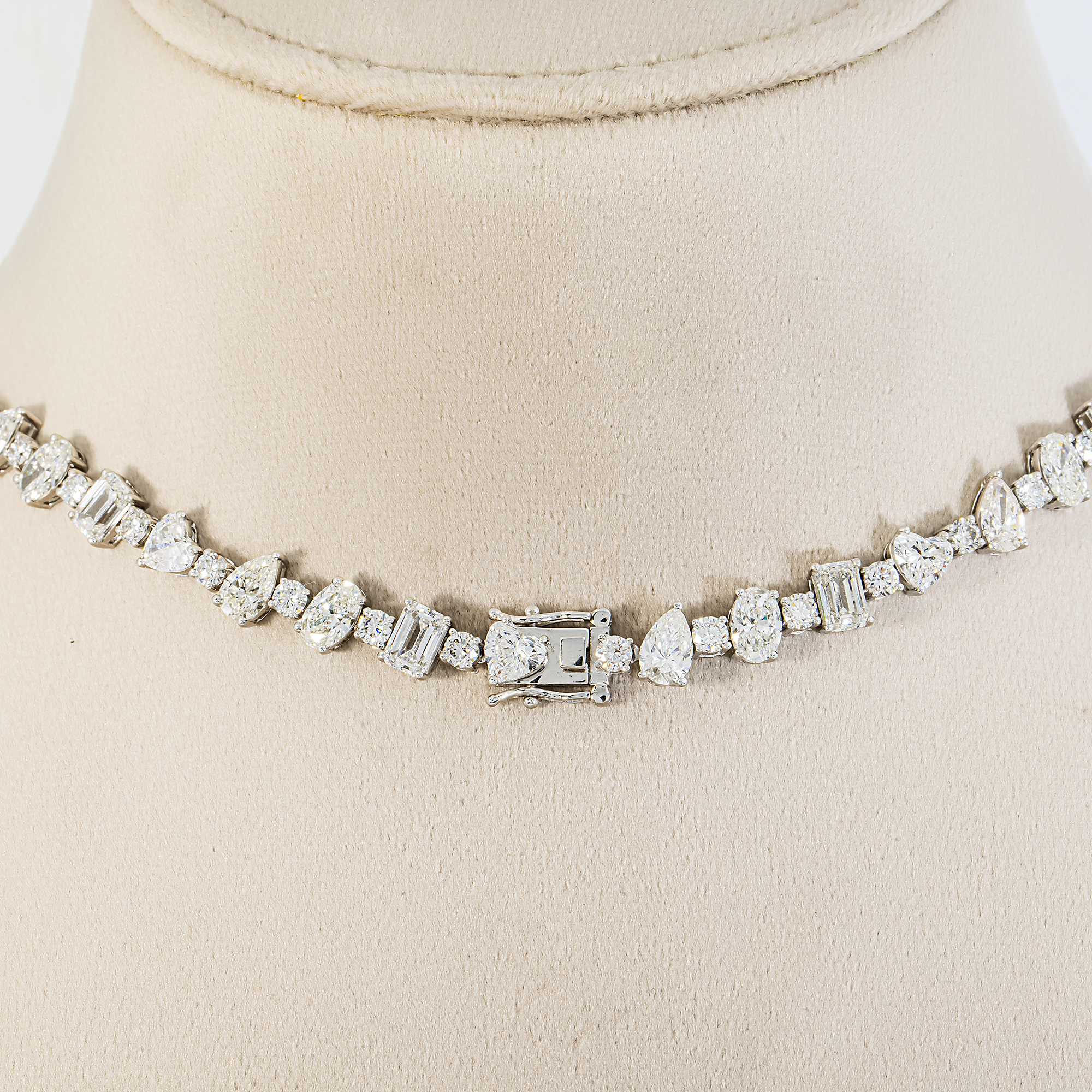 14K White Gold Multi Shape Diamond Tennis Chain 37.55ct