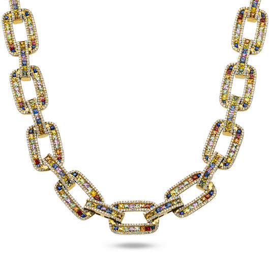 14K Yellow Gold Aurora Gemstone & Diamond Hermes Link Chain