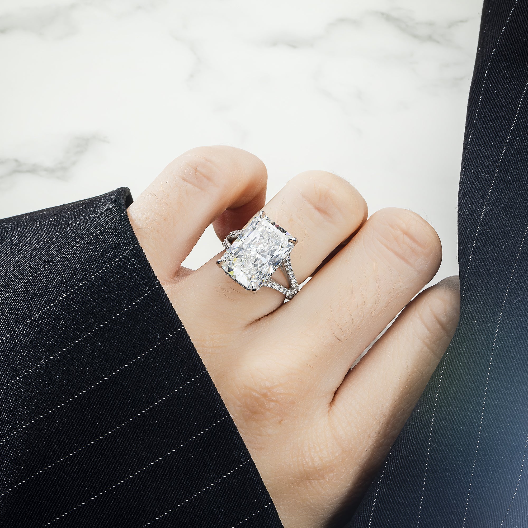 Platinum 9.01Ct Radiant Cut Diamond Engagement Ring 10.01Ctw Bridal