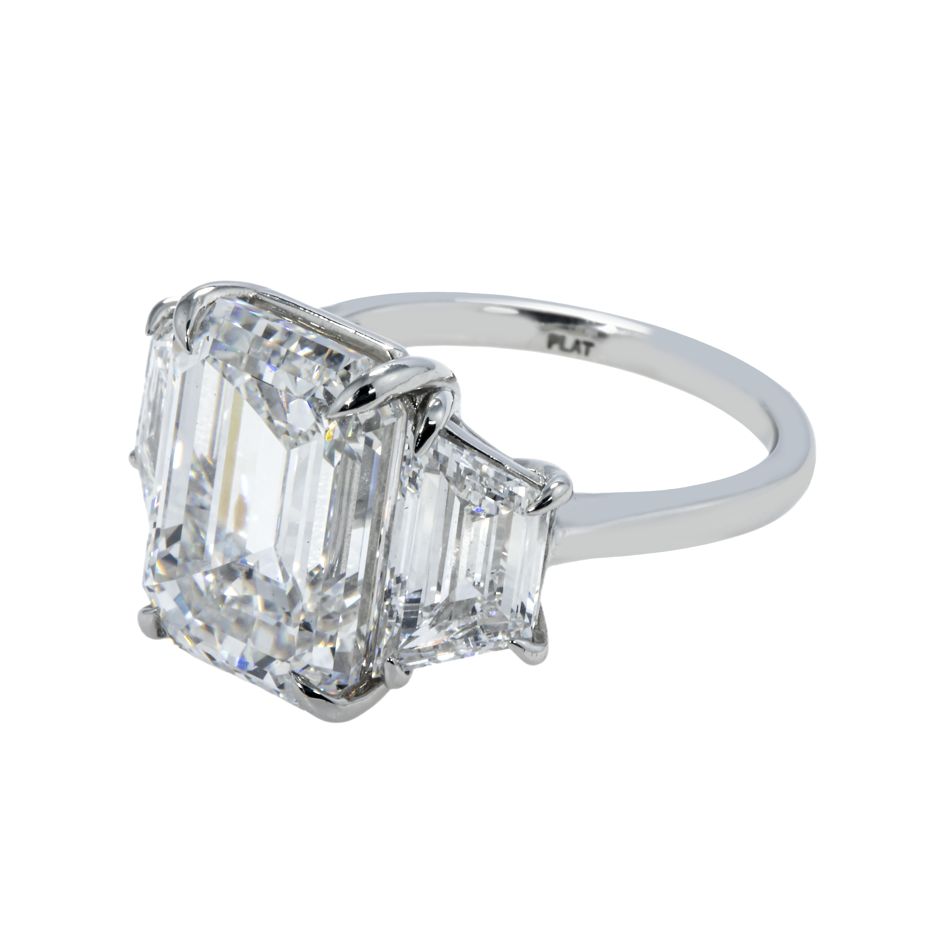 Platinum 9.06Ct Emerald Cut Triple Diamond Engagement Ring 11.52Ctw Bridal