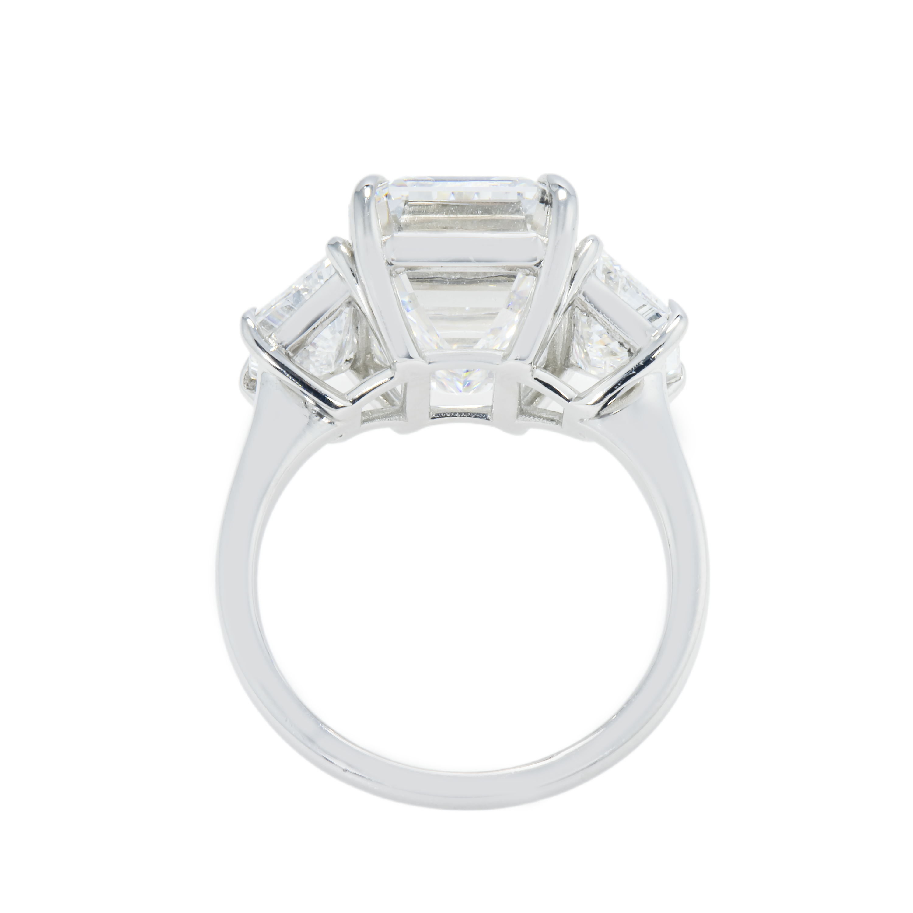 Platinum 9.06Ct Emerald Cut Triple Diamond Engagement Ring 11.52Ctw Bridal