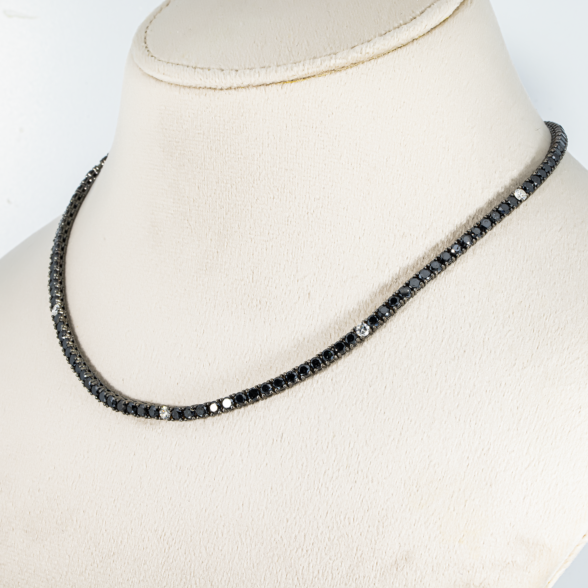 14K Black Gold Black & White Round Diamond Tennis Chain 15.03ct