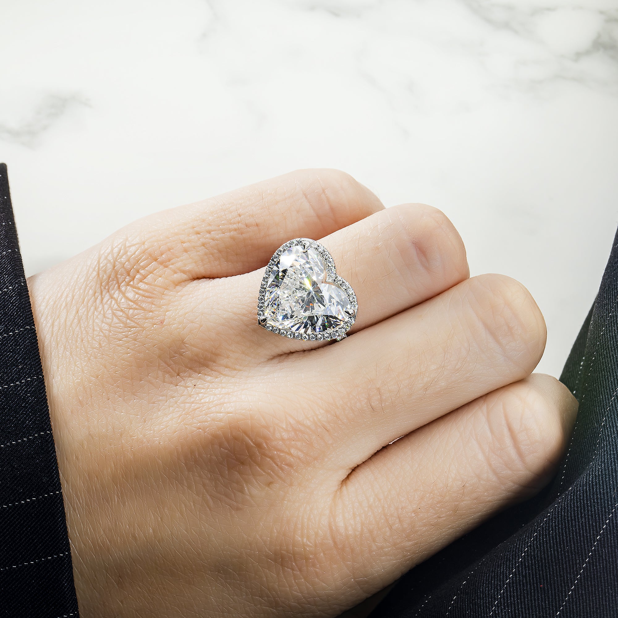Platinum 10.50Ct Heart Cut Diamond Engagement Ring 11.40Ctw Bridal