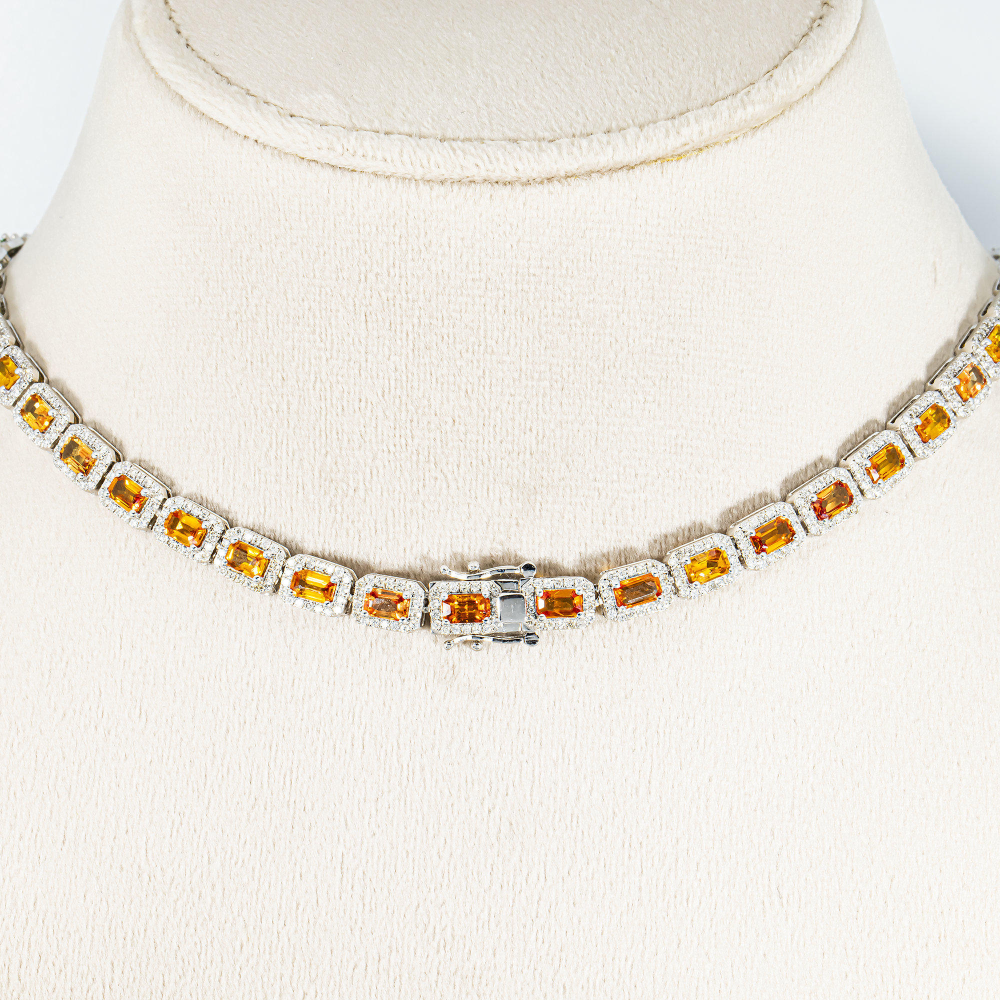 14K White Gold Emerald Cut Rainbow Gemstone & Diamond Chain