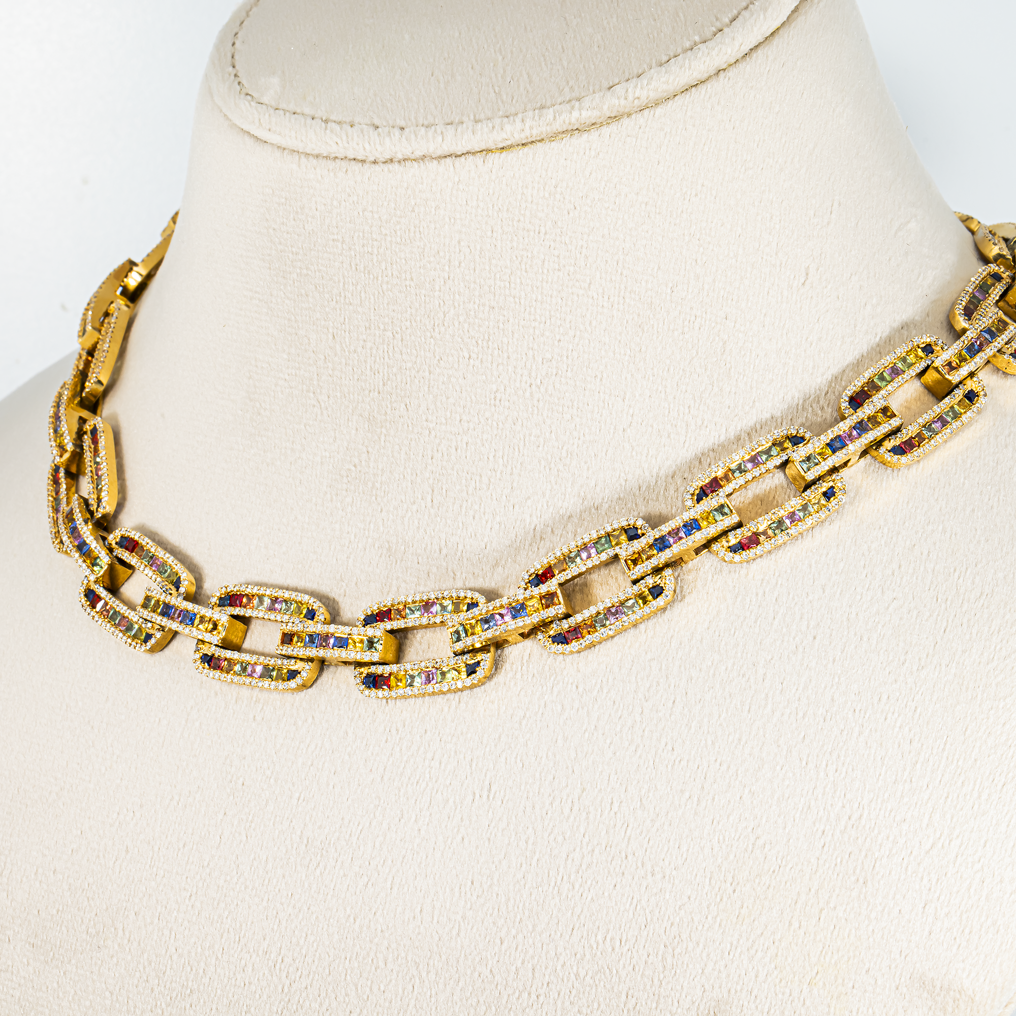 14K Yellow Gold Aura Gemstone & Diamond Hermes Link Chain