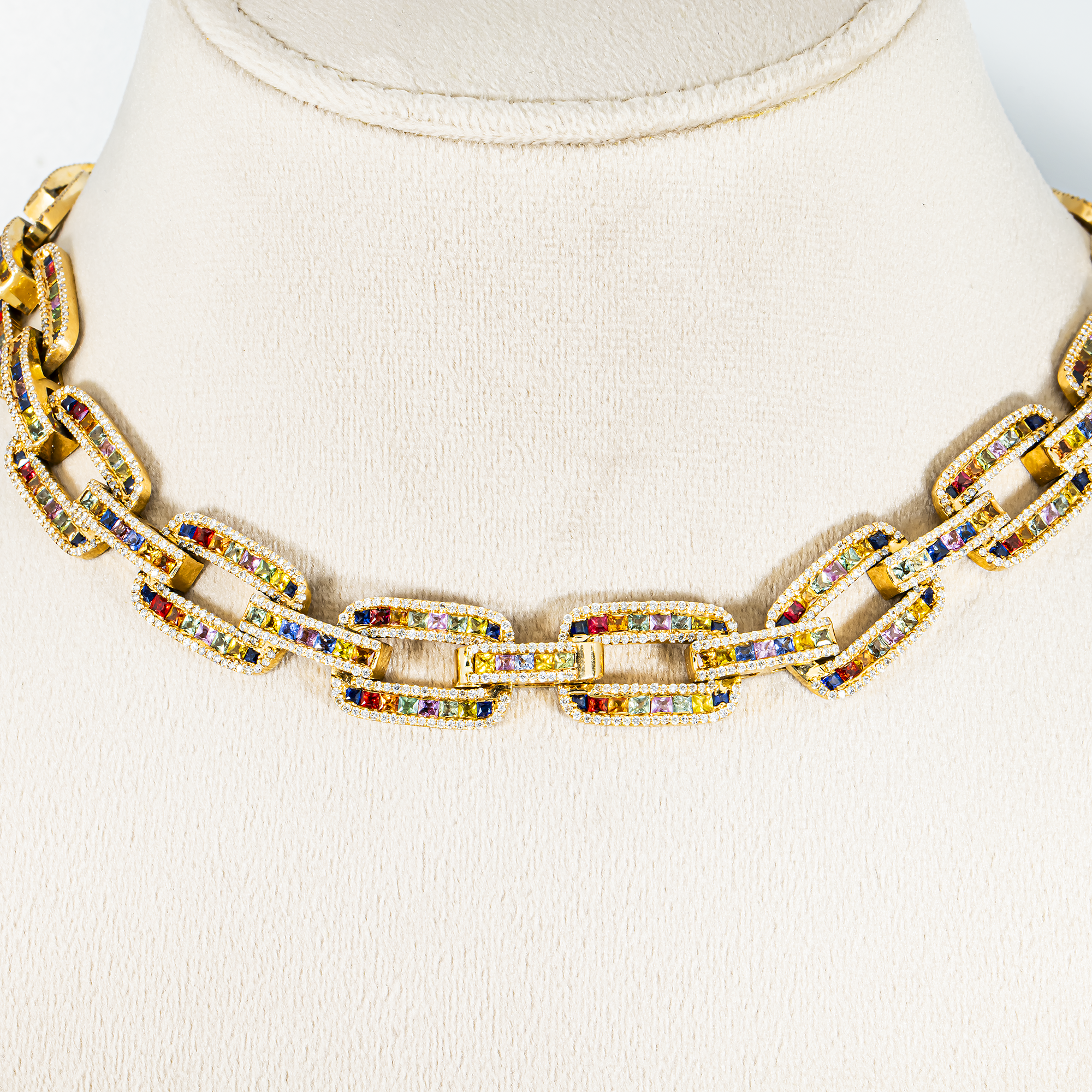 14K Yellow Gold Aura Gemstone & Diamond Hermes Link Chain