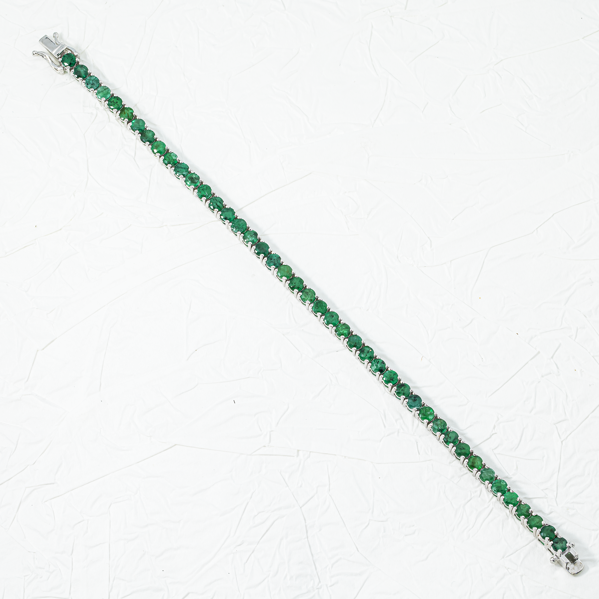 14K White Gold Round Emerald Tennis Bracelet 10.18ct