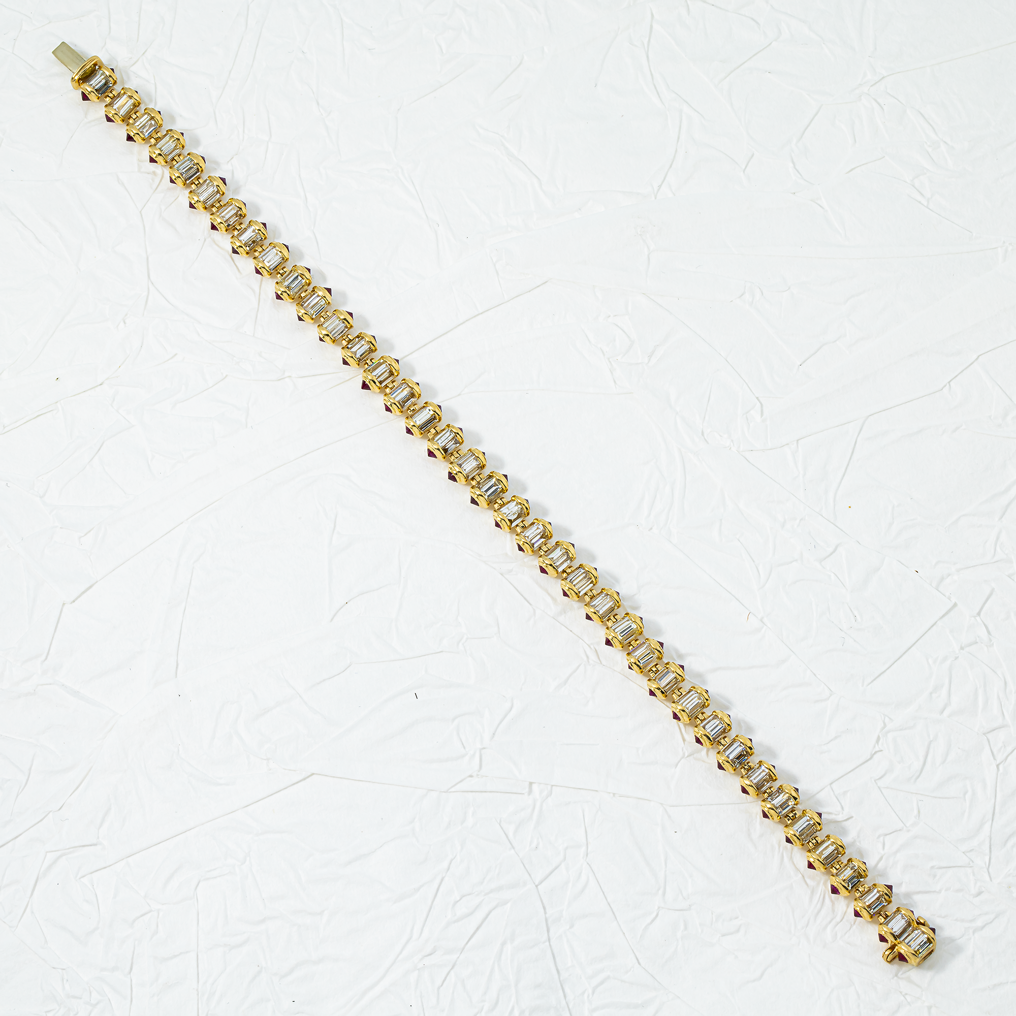14K Yellow Gold Ruby & Baguette Cut Diamond Tennis Bracelet 7.71ct