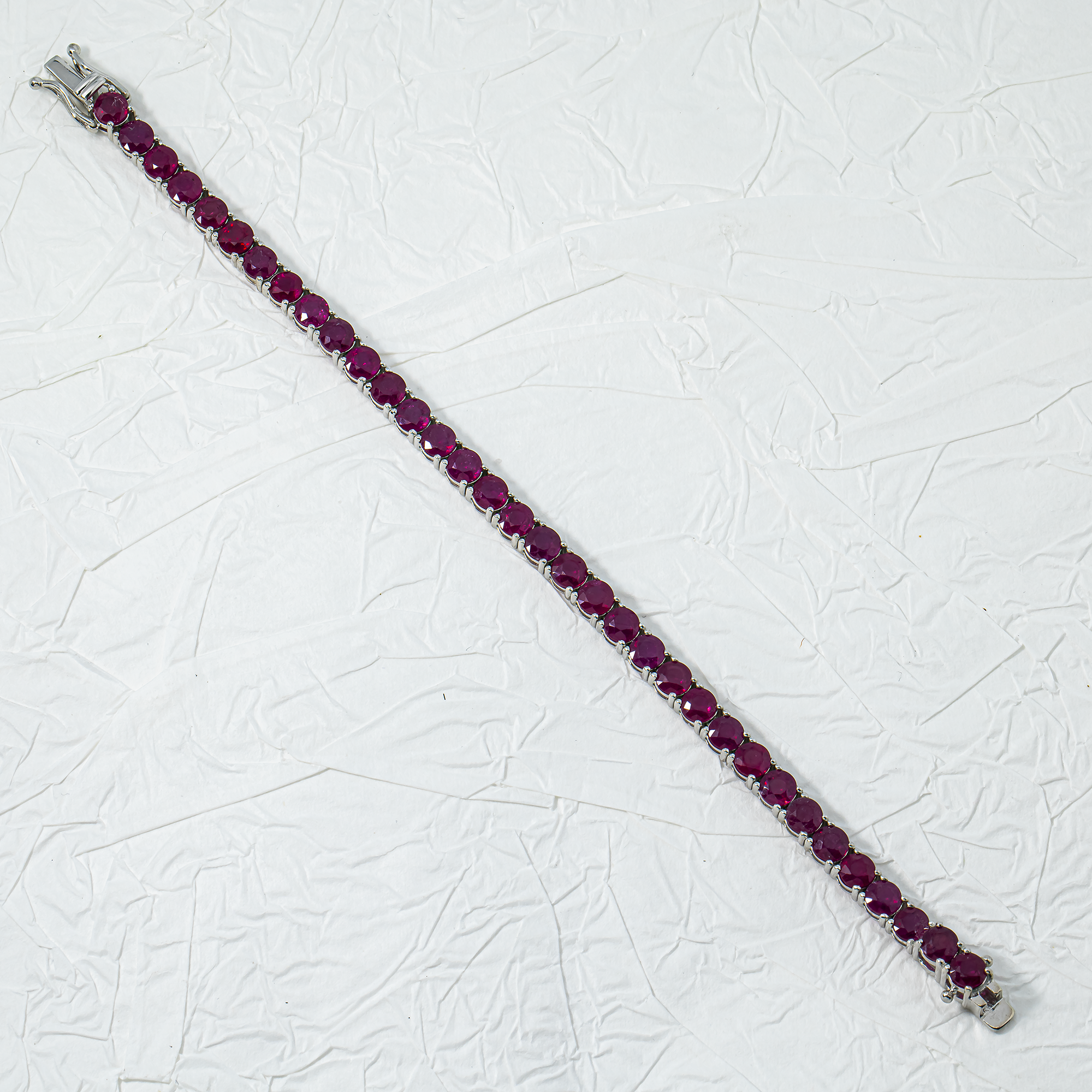 14K White Gold Round Ruby Tennis Bracelet 22.35ct