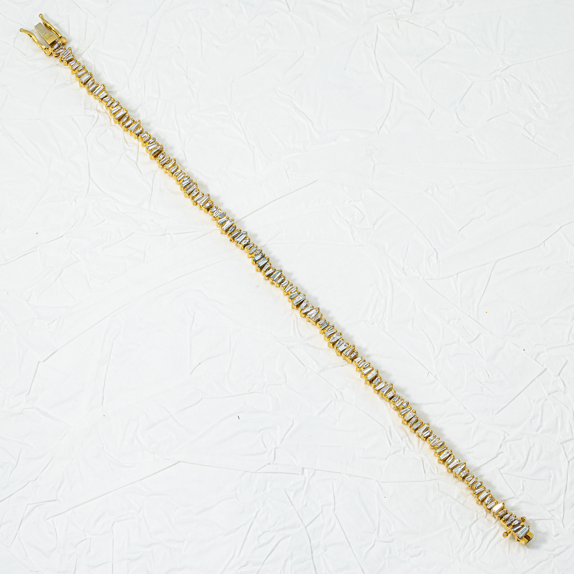 14K Yellow Gold Baguette Cut Diamond Tennis Bracelet 3.17ct