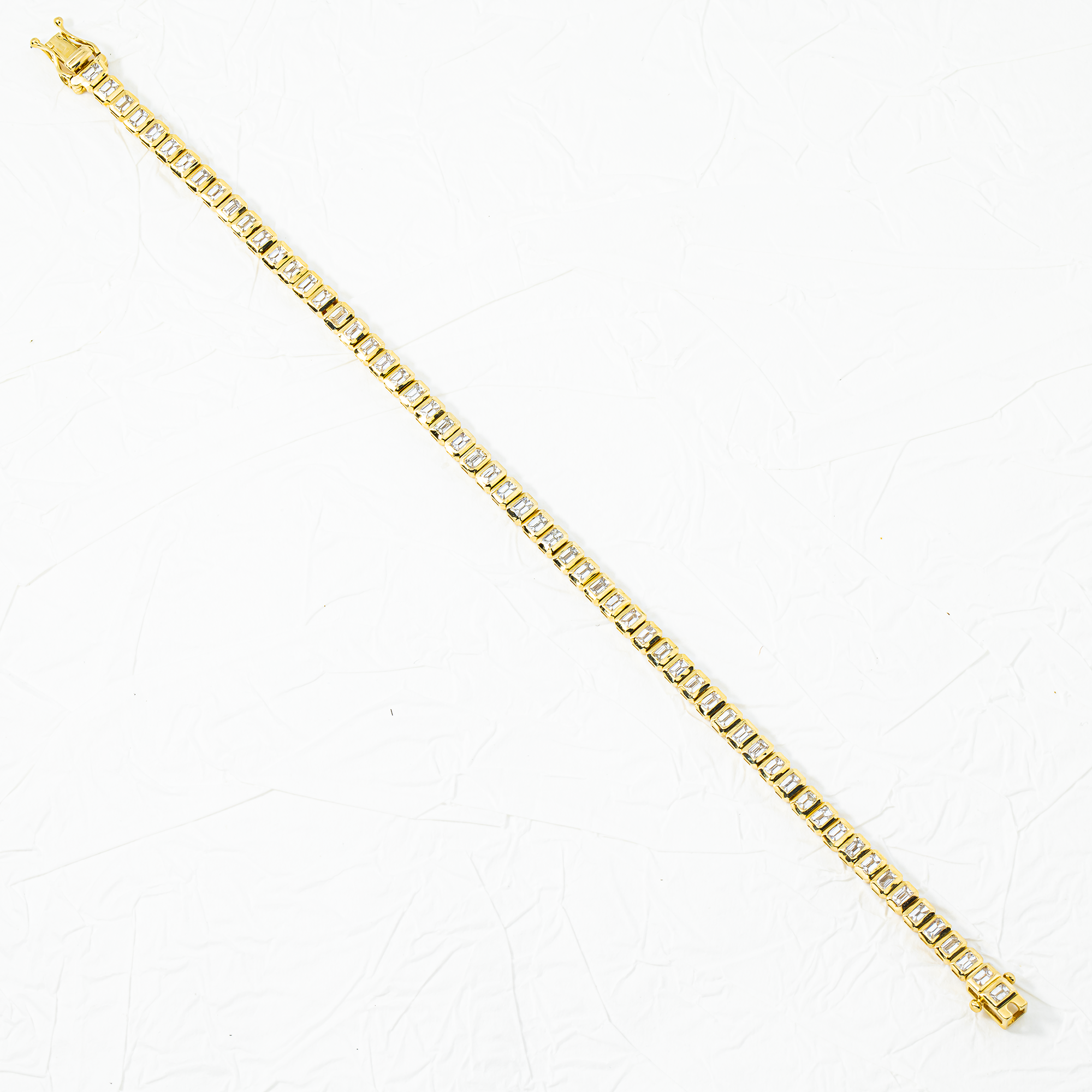 14K Yellow Gold Bezel Set Emerald Cut Diamond Tennis Bracelet 4.12ct