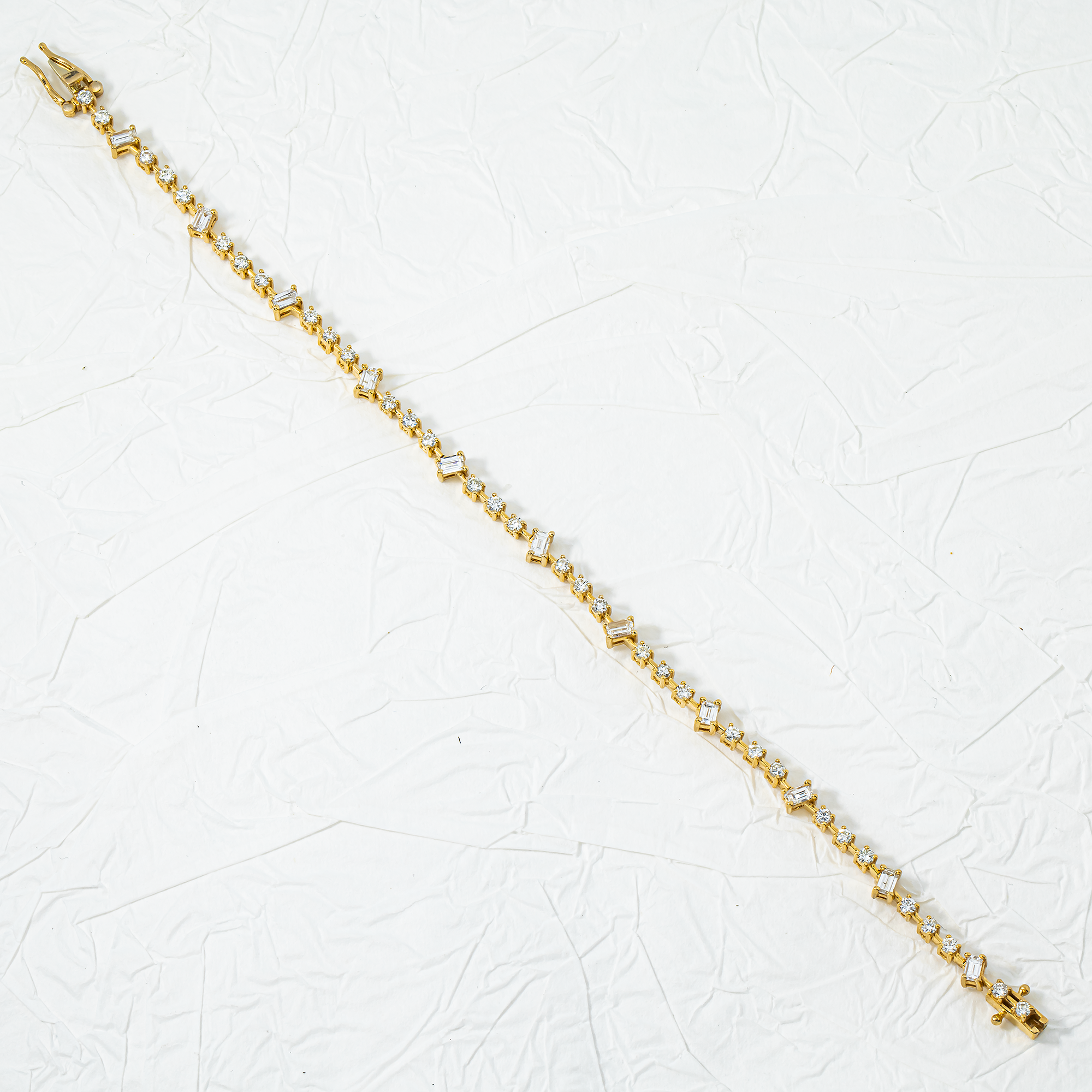 14K Yellow Gold Round & Emerald Cut Diamond Satellite Bracelet 2.49ct