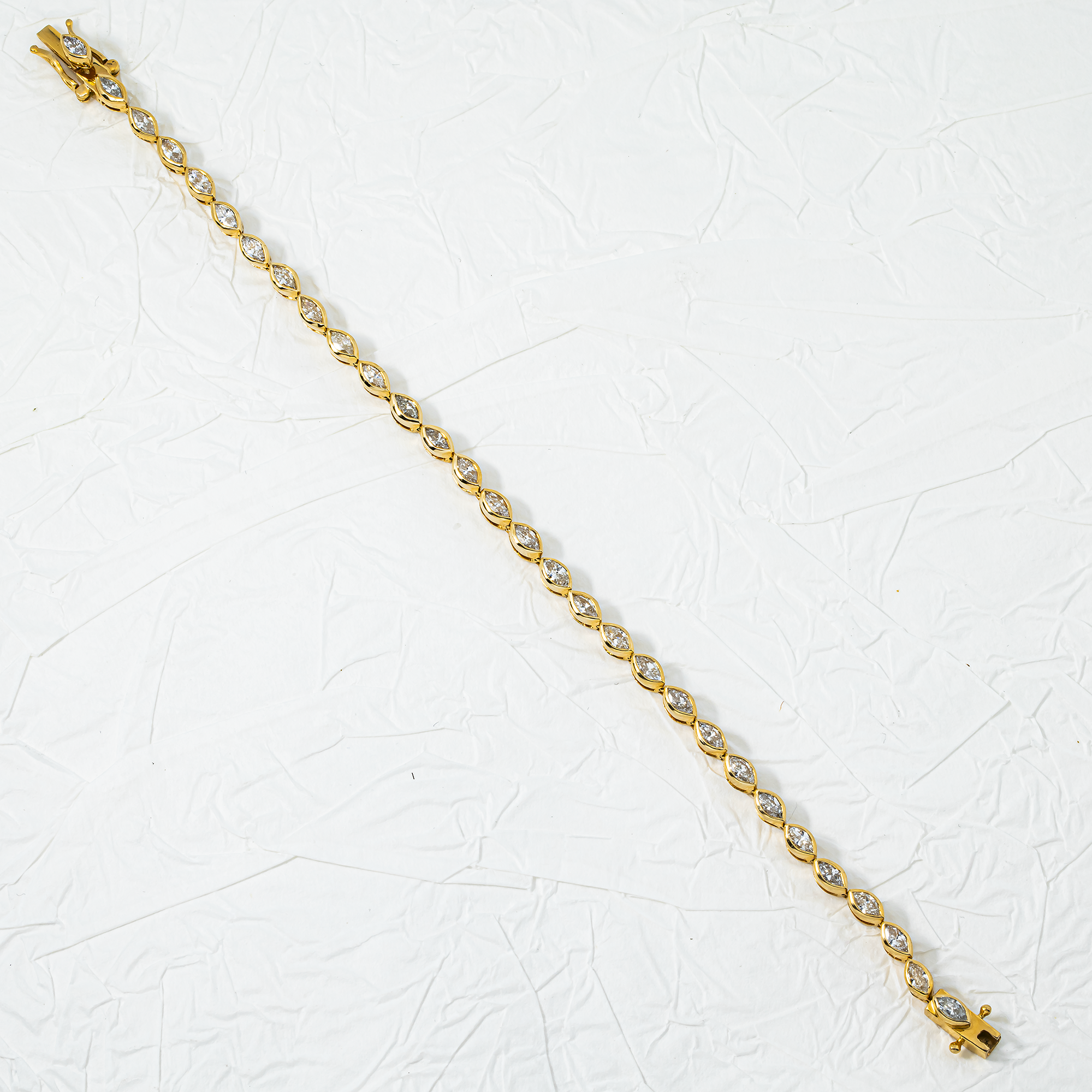 14K Yellow Gold Bezel Set Marquise Cut Diamond Tennis Bracelet 4.30ct