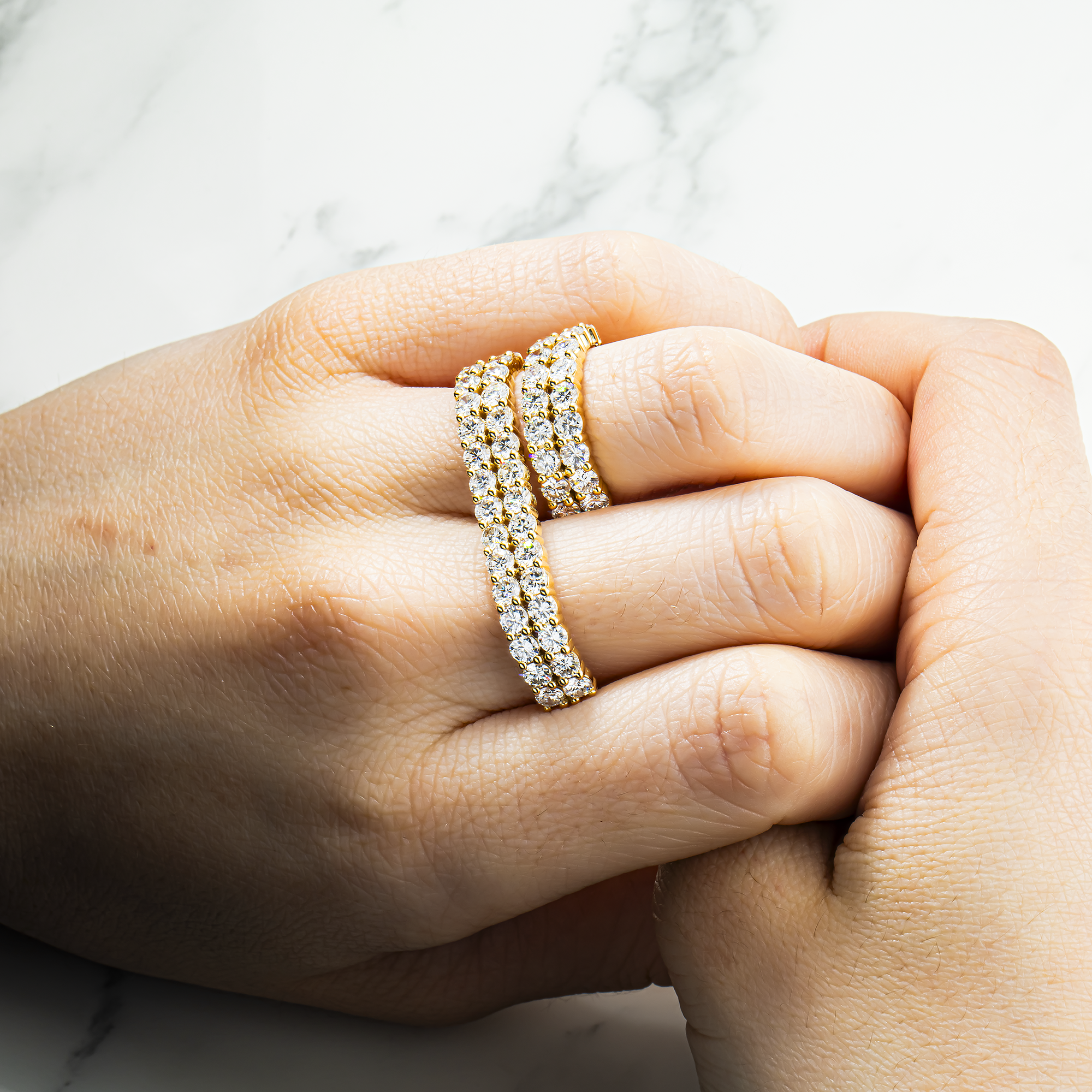 14K Yellow Gold Round Diamond Two Finger Wrap Ring 3.04ct
