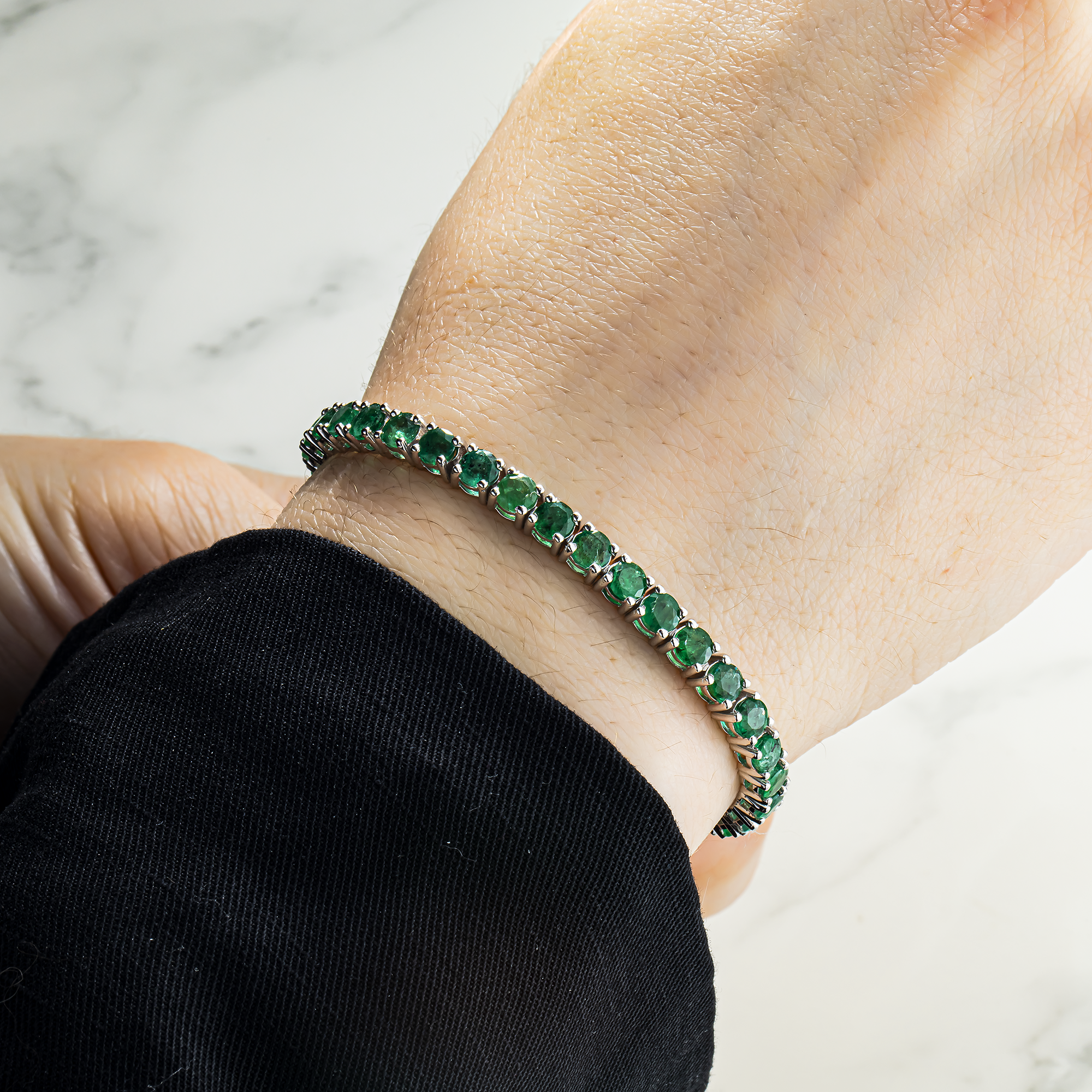 14K White Gold Round Emerald Tennis Bracelet 10.18ct