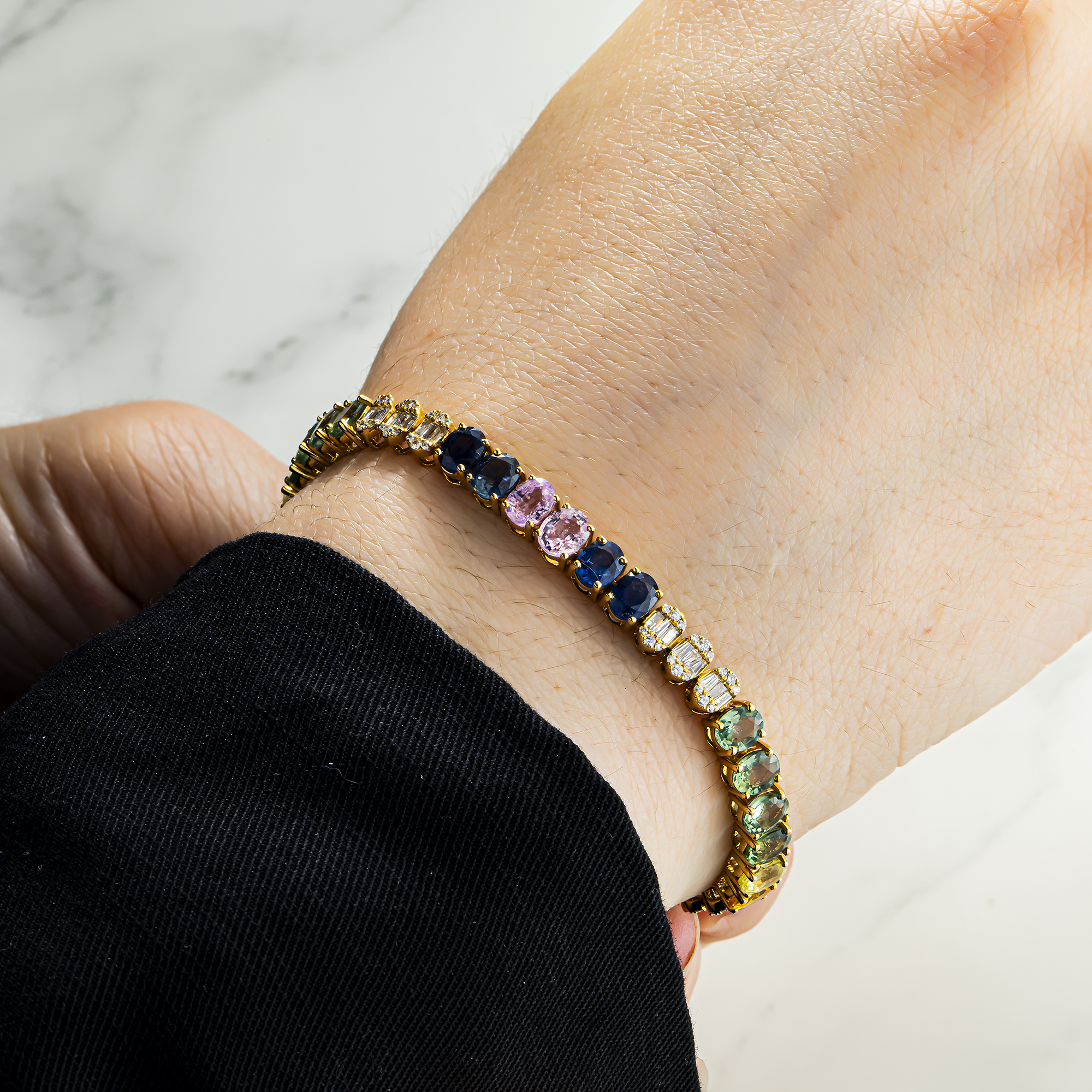 Shop 14K Yellow Gold Round Rainbow Gemstone Bracelet (2025