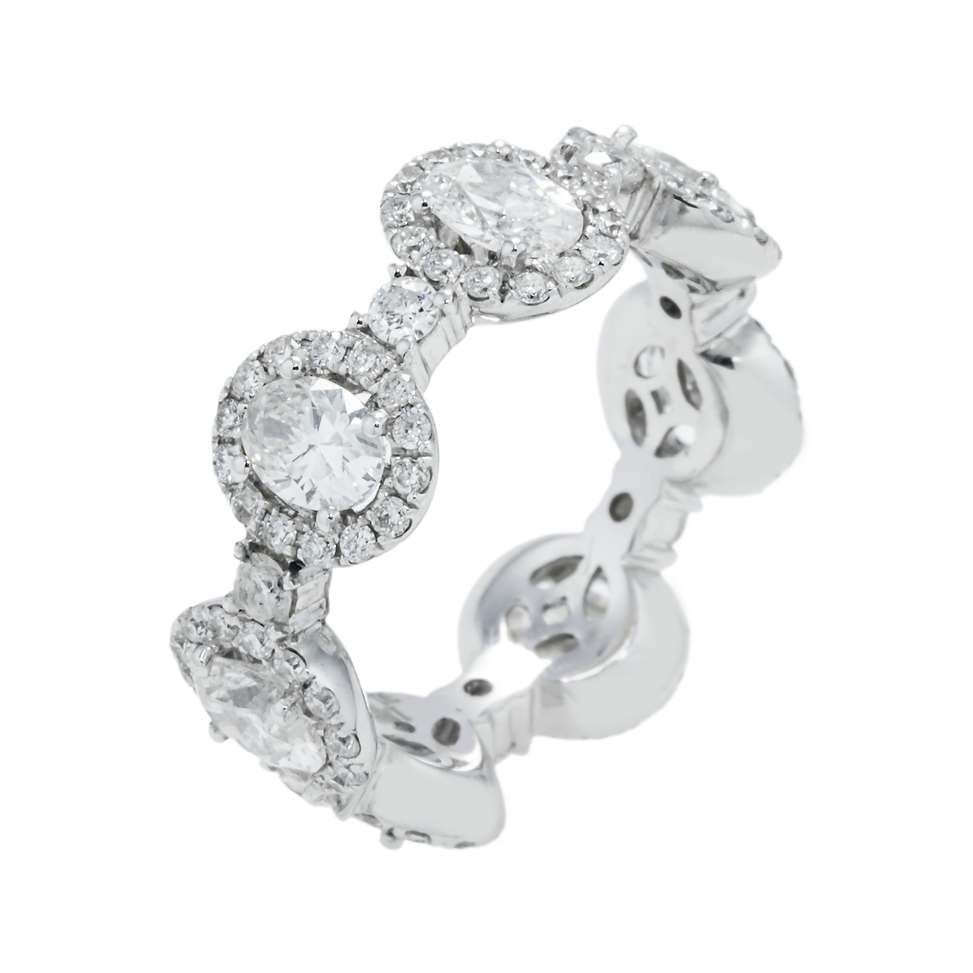 18K White Gold Oval & Round Diamond Satellite Eternity Ring 2.72Ct Rings