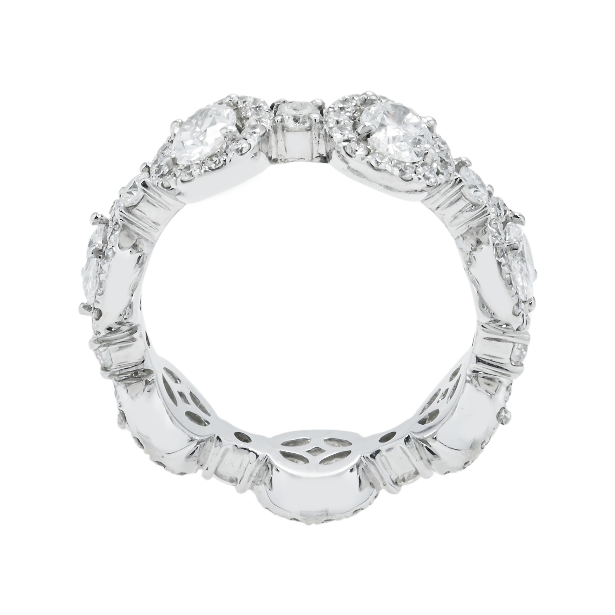 18K White Gold Oval & Round Diamond Satellite Eternity Ring 2.72Ct Rings