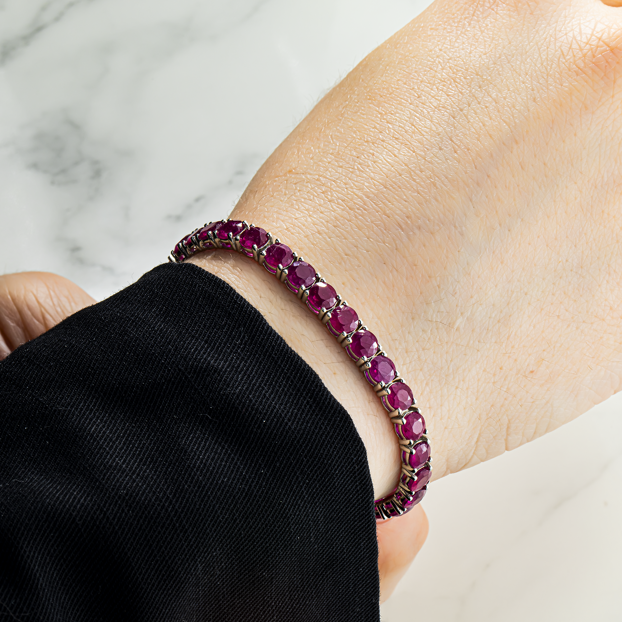 14K White Gold Round Ruby Tennis Bracelet 22.35ct