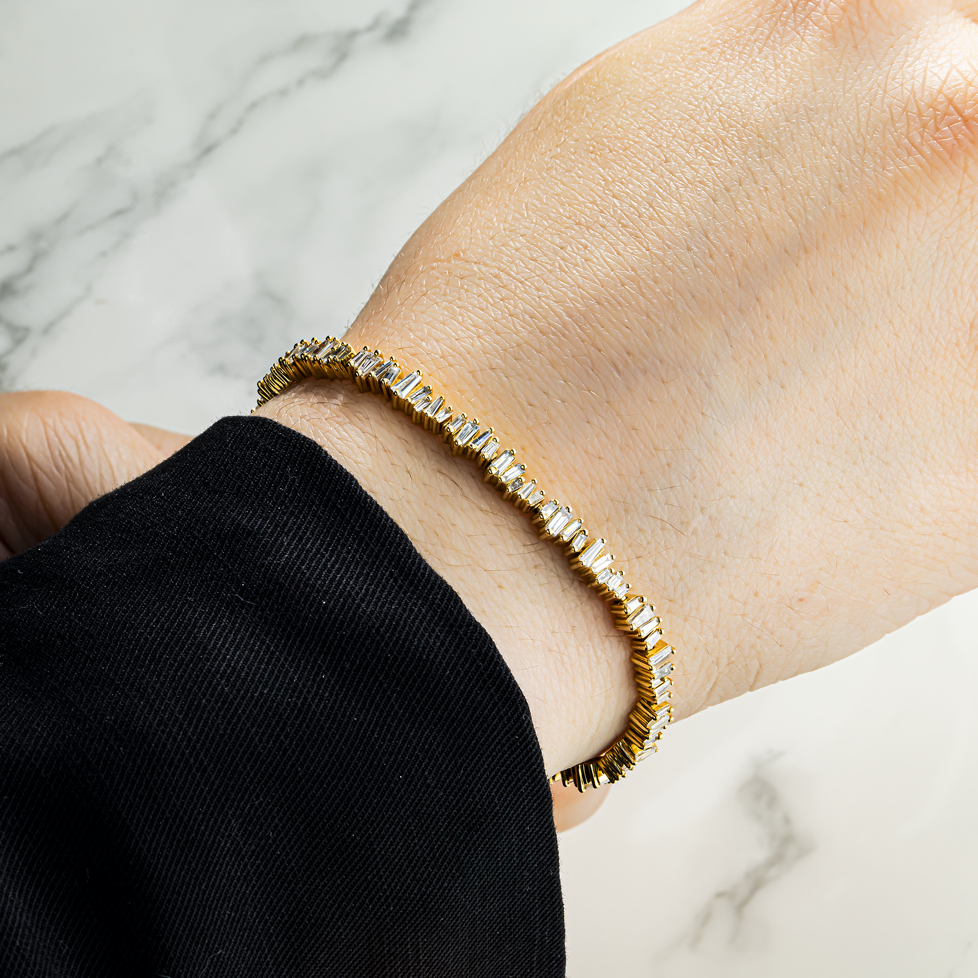14K Yellow Gold Baguette Cut Diamond Tennis Bracelet 3.17ct