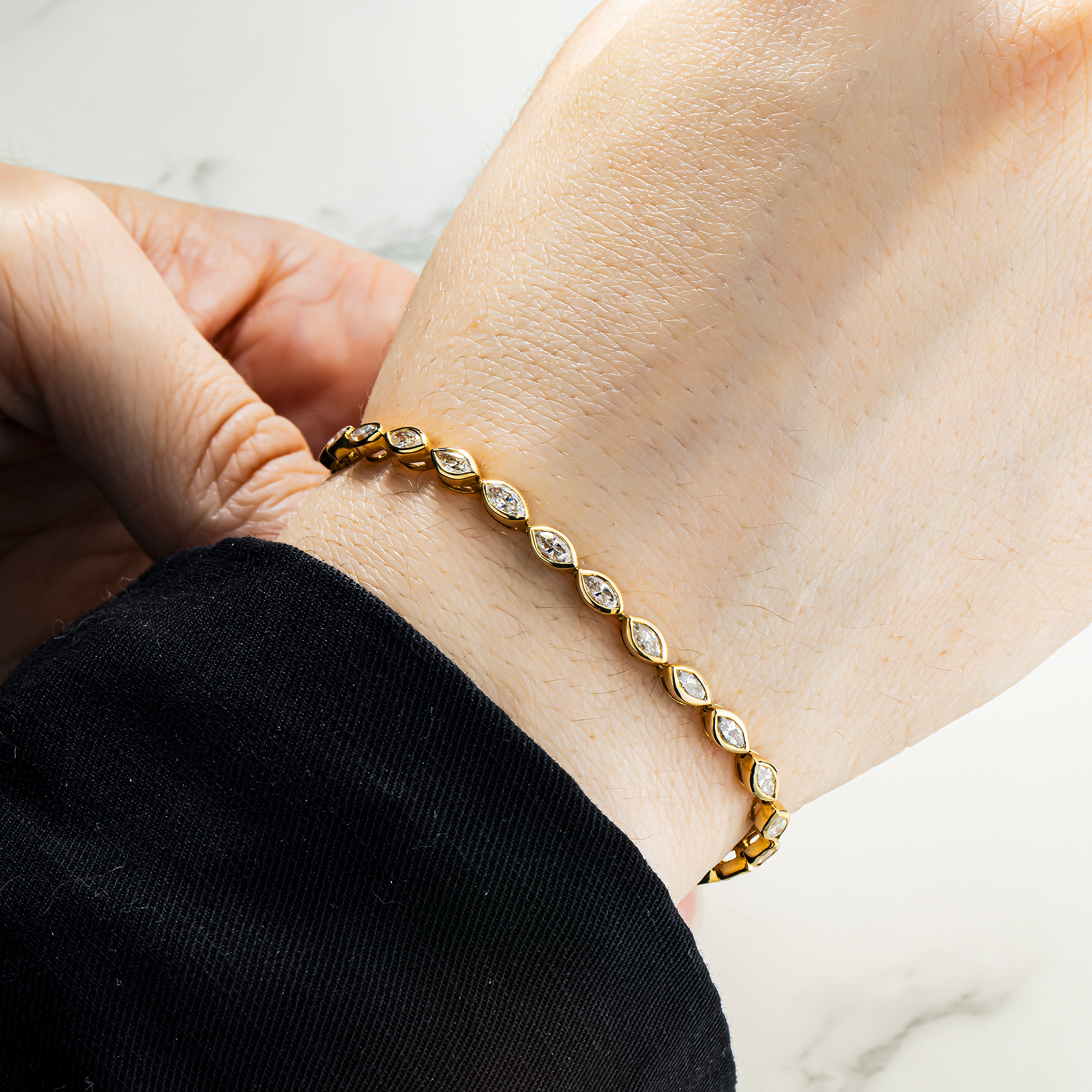 14K Yellow Gold Bezel Set Marquise Cut Diamond Tennis Bracelet 4.30ct