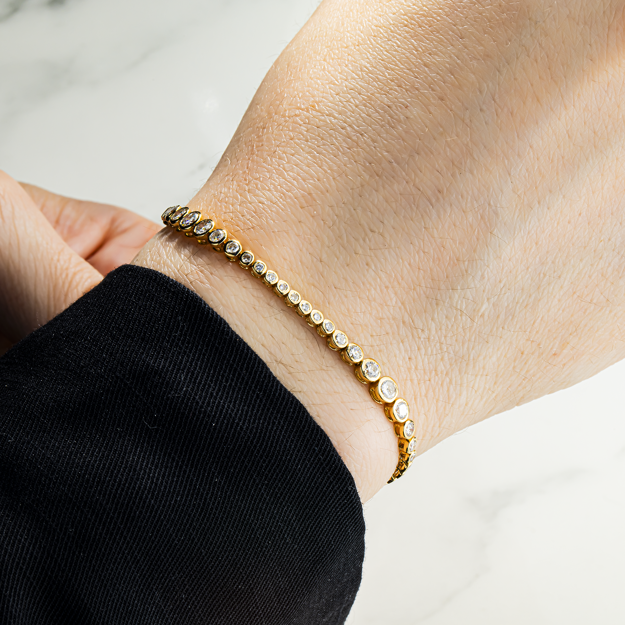14K Yellow Gold Graduated Bezel Set Round Diamond Tennis Bracelet 3.09ct
