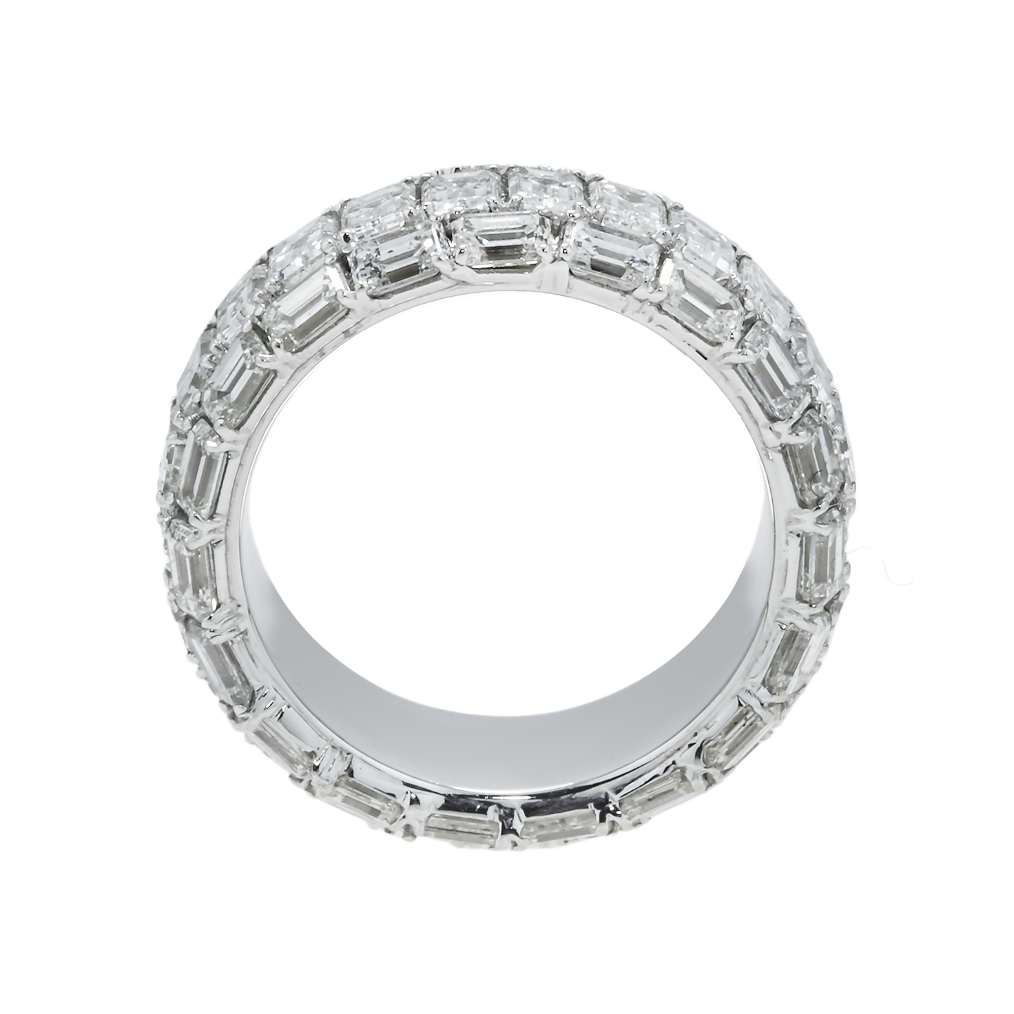18K White Gold Triple Row Emerald Cut Diamond Ring 6.86Ct Rings
