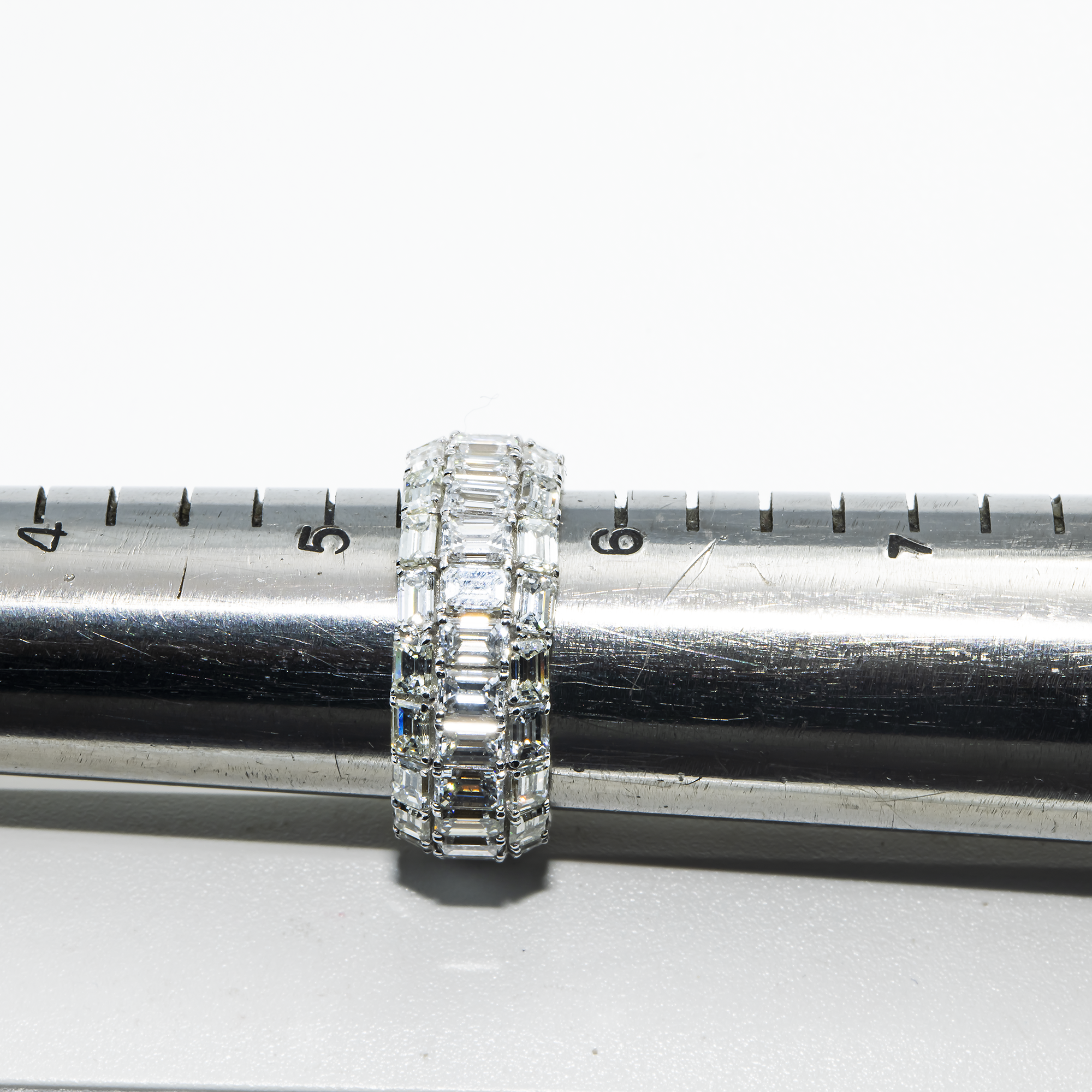 18K White Gold Triple Row Emerald Cut Diamond Ring 6.86Ct Rings