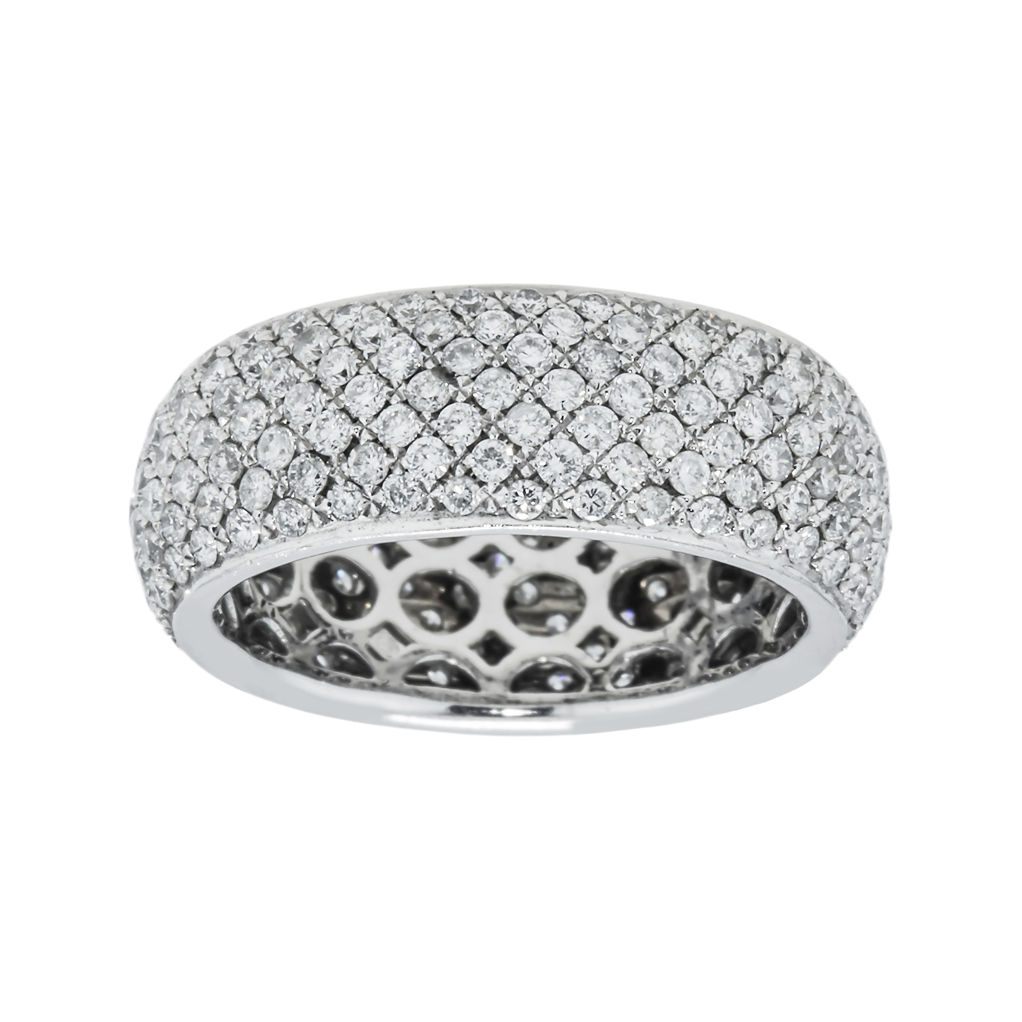 18K White Gold 7 Row Pave Set Round Diamond Eternity Ring 5.46Ct Rings