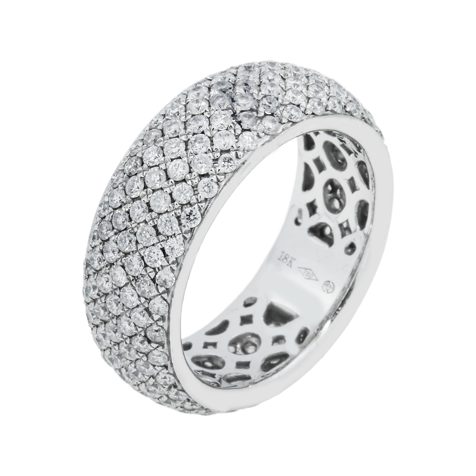 18K White Gold 7 Row Pave Set Round Diamond Eternity Ring 5.46Ct Rings
