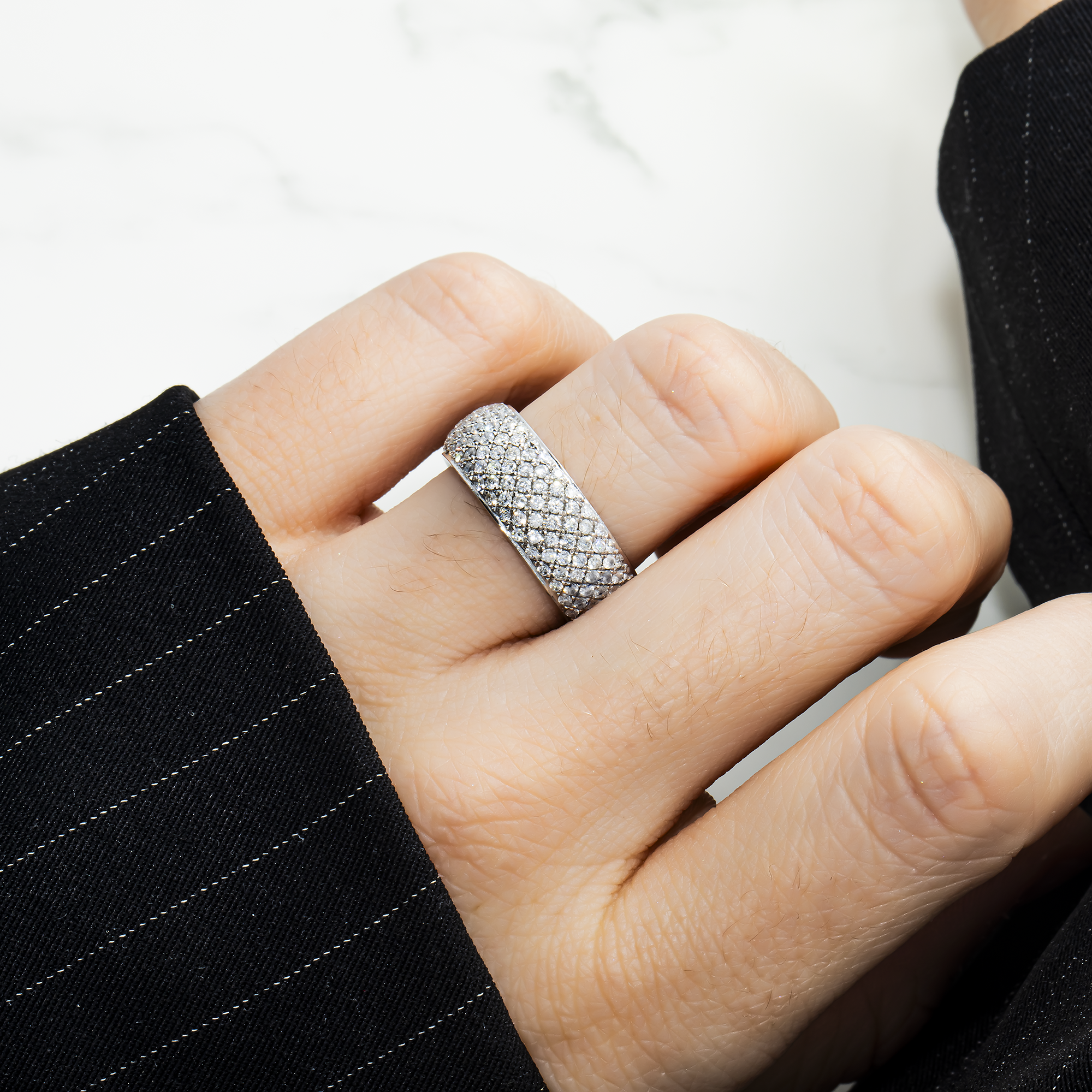 18K White Gold 7 Row Pave Set Round Diamond Eternity Ring 5.46Ct Rings