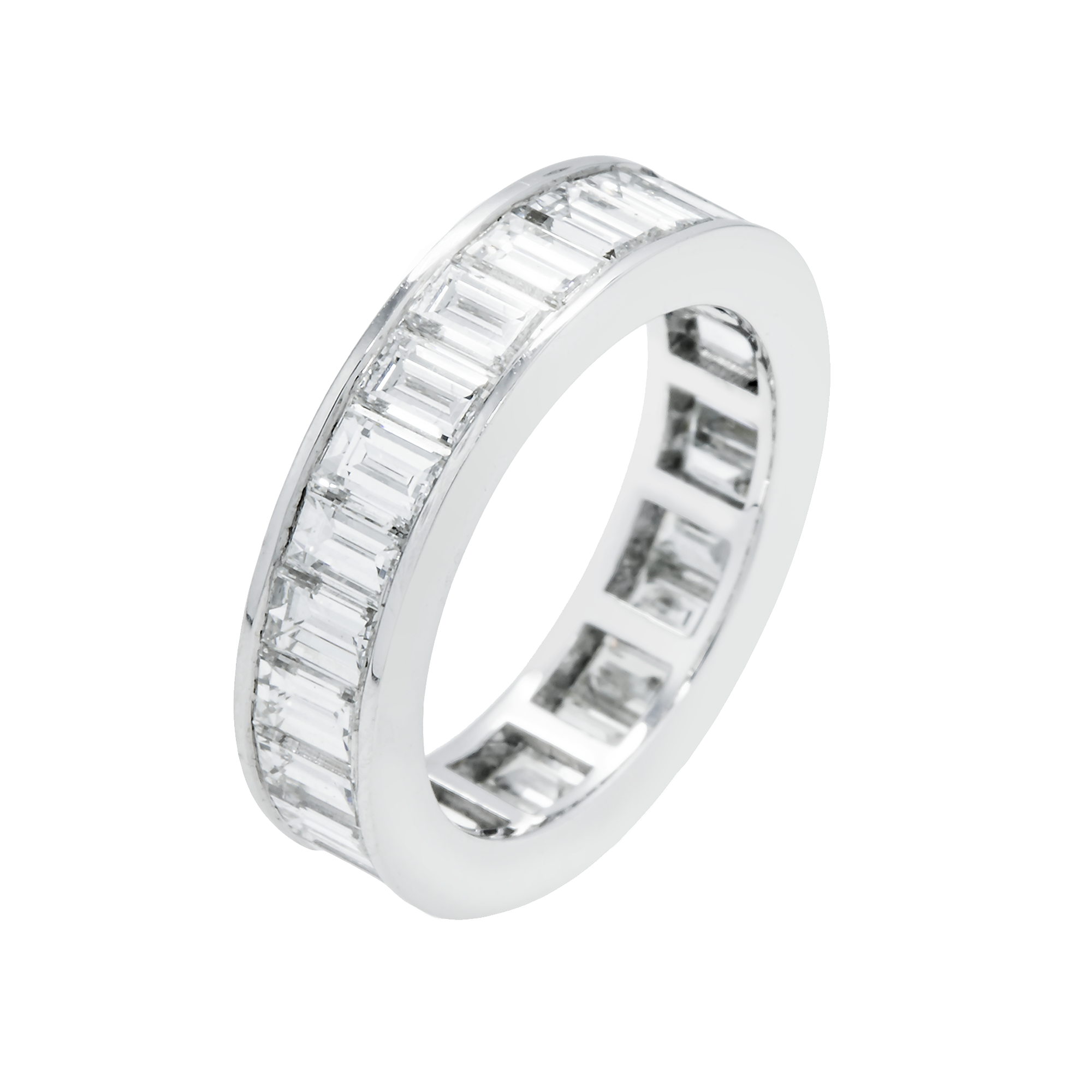 18K White Gold Channel Set Emerald Cut Diamond Eternity Ring 4.76Ct Rings