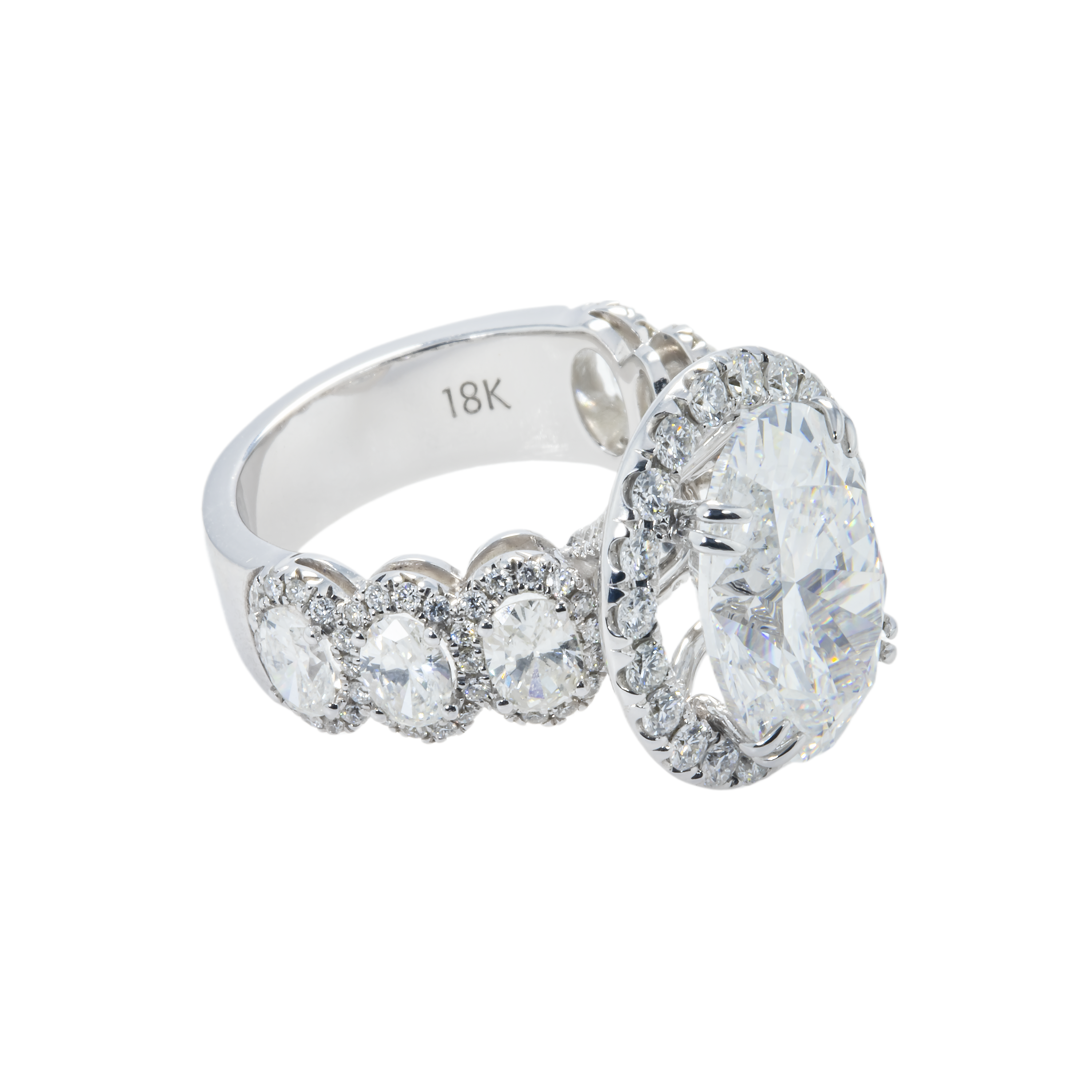 Gia 18K White Gold 7.03Ct Oval Cut Diamond Engagement Ring 10.18Ctw Bridal