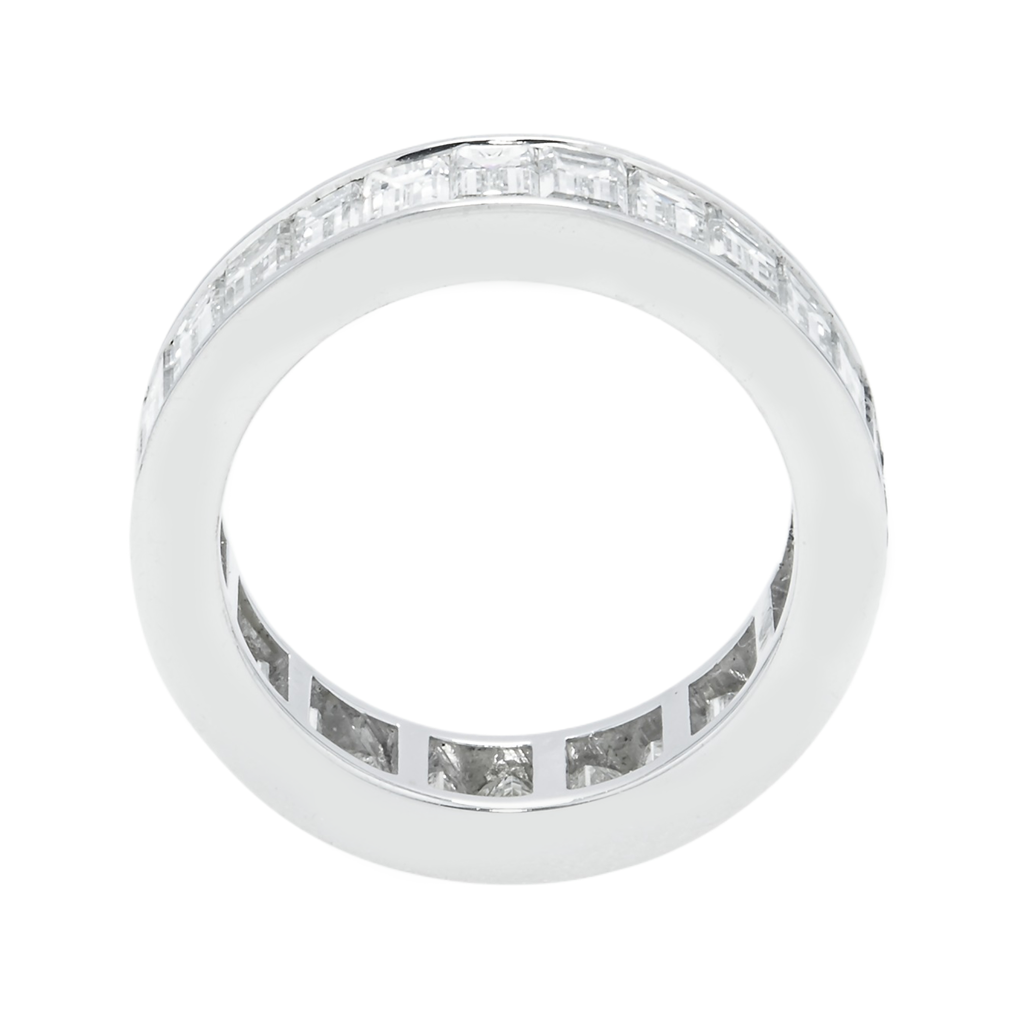 18K White Gold Channel Set Emerald Cut Diamond Eternity Ring 4.76Ct Rings